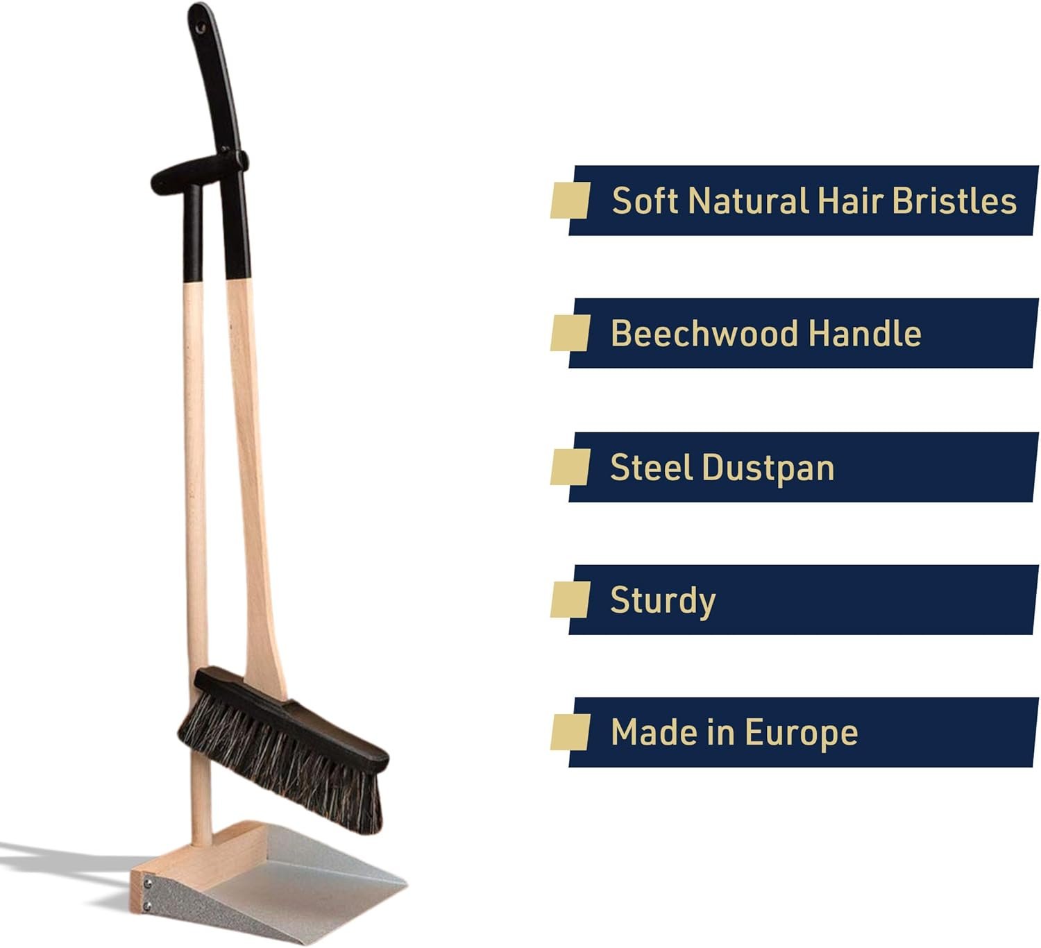 Kings County Tools Broom and Dustpan Combo Set - 31” Natural Horsehair Broom and Stainless Steel Standing Dustpan with Beechwood Handles - Dust Pan and Brush Set for Home, Kitchen, or Outdoor Use - Image 6