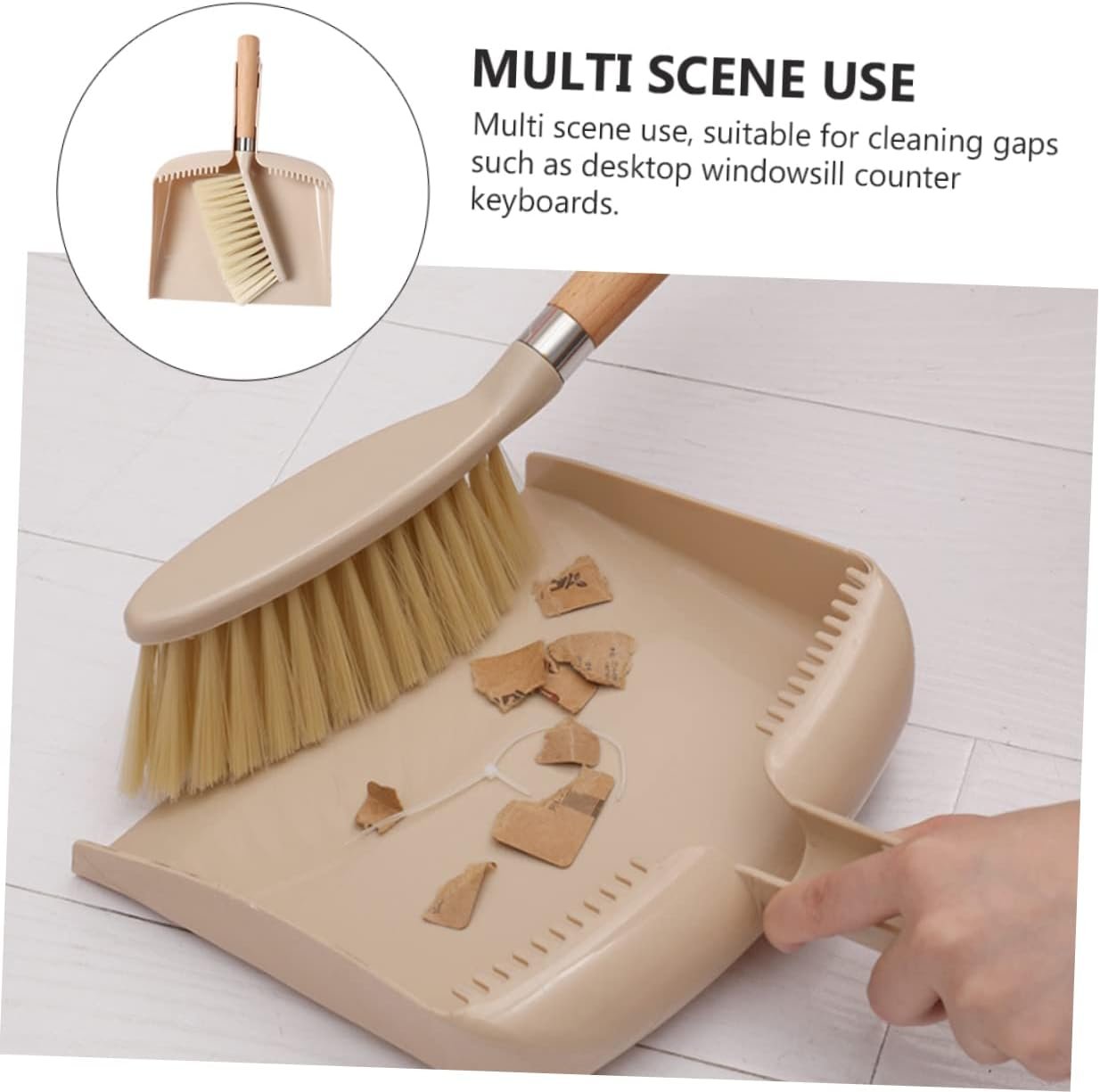 1set Mini Broom and Dustpan for Household Cleaning Compact Beige for Quick Cleanup Home Office Kitchen and Desktop Areas - Image 8