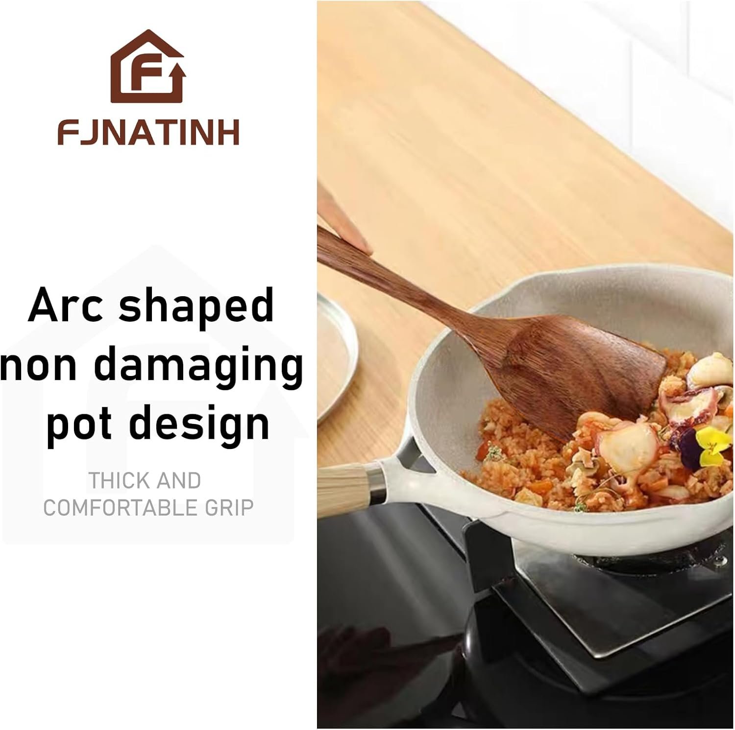 FJNATINH 3-Piece Teak Wooden Wok Spatula Set, Wooden Kitchen Utensil Set, 100% Natural Teak Wood Cooking Utensils - Image 7