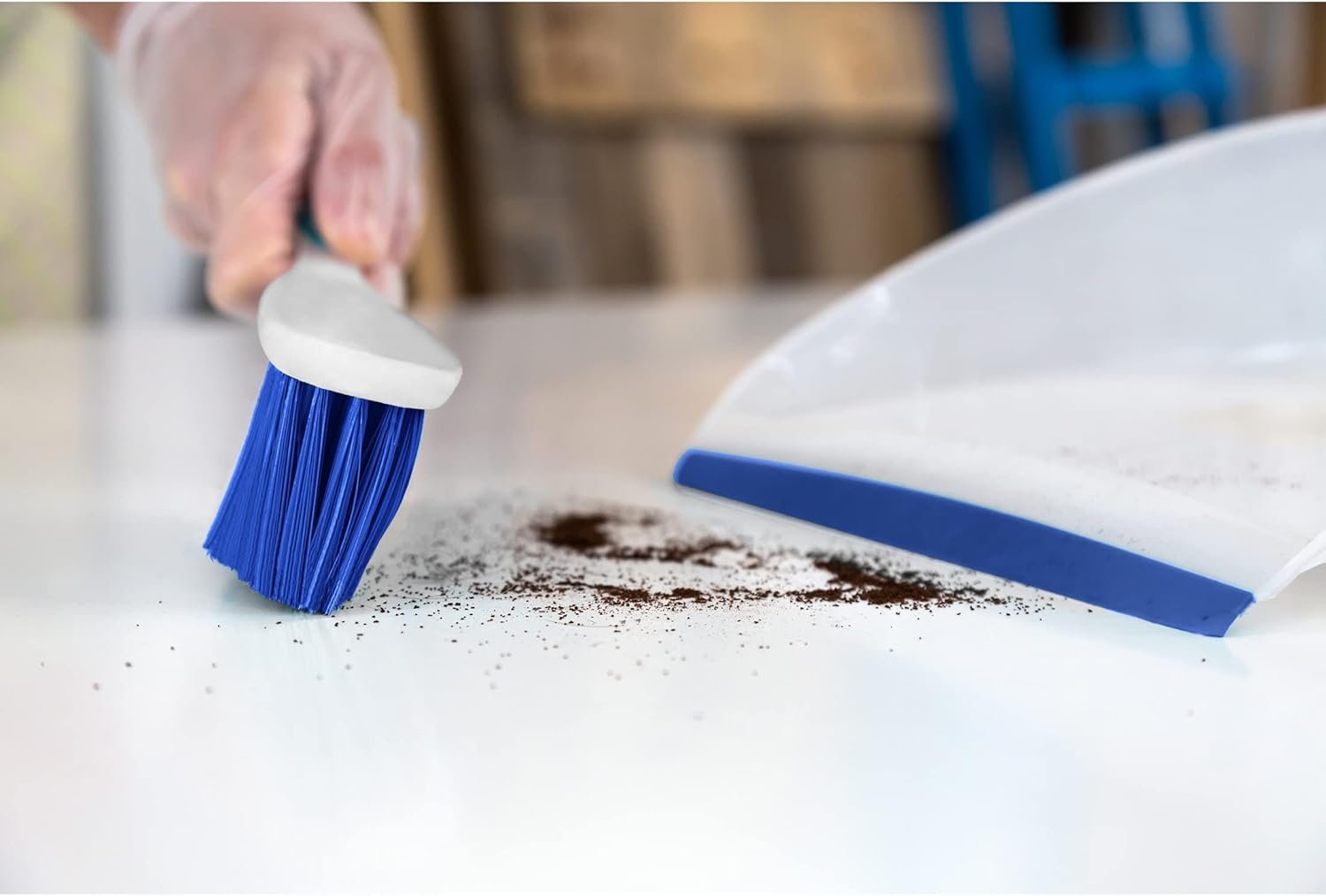 CleanAide Lightweight Compact Snap-On Dust Pan and Broom Kit for Quick Indoor Sweeping, Durable Bristles, Ergonomic Handle, Blue and White, Ideal for Home, Office, and Small Spaces, 2-Piece Set - Image 6
