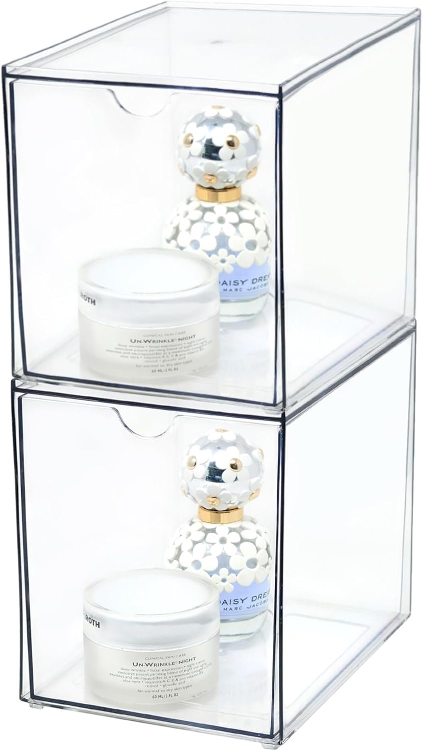 Youngever 2 Pack Large Stackable Organizer Drawers, Stackable Makeup Organizer, Stackable Makeup Storage, Clear Cosmetic Organizers, Makeup Organizer Drawers (6" x 8" x 7") - Image 2