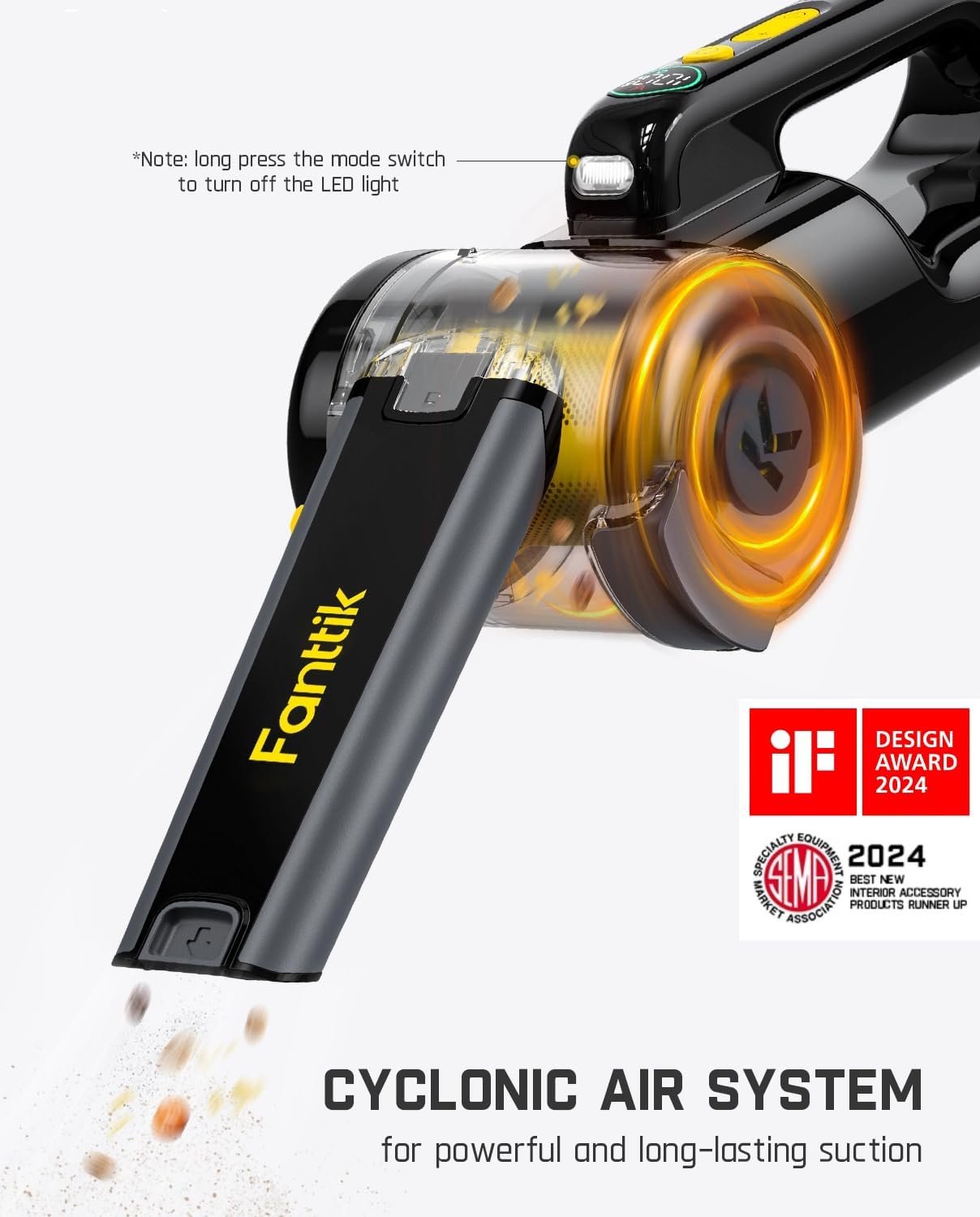 Fanttik Fold V10 APEX Pivot Cordless Car Vacuum, 17000Pa Handheld Vacuum Suction Power, Smart LED Display, Portable for Car Home Pet (Deluxe with Flexible Hose&Pet Brush) - Image 7