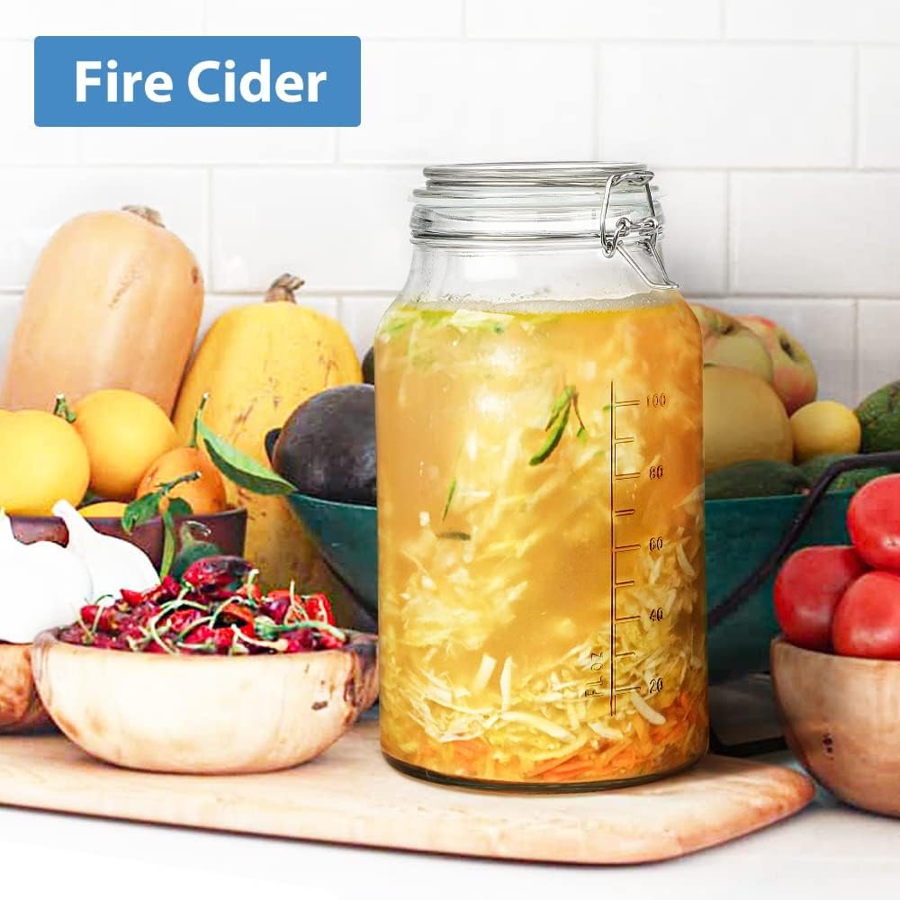 1 Gallon Super Wide Mouth Glass Storage Jars with Airtight Lids and 2 Measurement Marks, Leak Proof Glass Container with Hinged Lids, Large Pickle Jars with Labels and Silicone Gasket, 2 Pack - Image 3