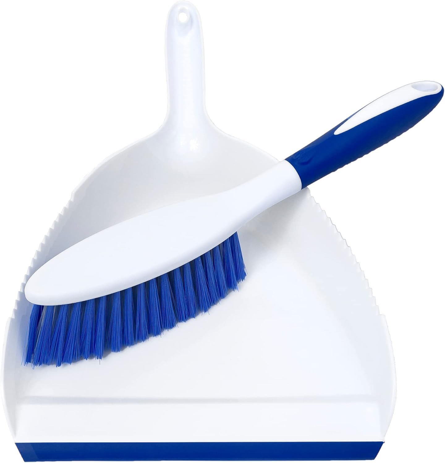 CleanAide Lightweight Compact Snap-On Dust Pan and Broom Kit for Quick Indoor Sweeping, Durable Bristles, Ergonomic Handle, Blue and White, Ideal for Home, Office, and Small Spaces, 2-Piece Set - Image 2