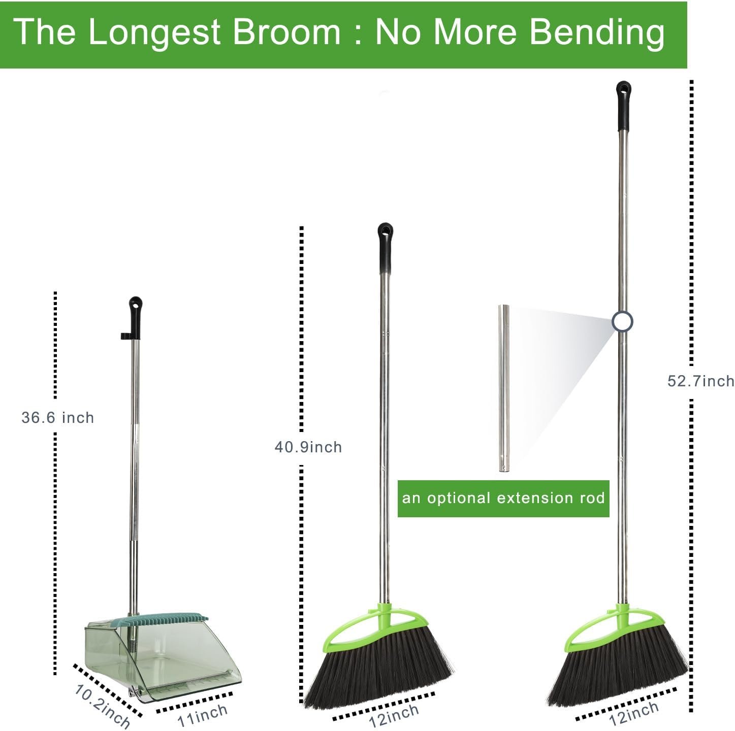 Soft Bristles Green Angle Broom and Dustpan Set, Long Handle Household Indoor Broom with Dustpan Combo Set for Room Kitchen Lobby Office Hardwood Floor Sweeping Floor Cleaning - Image 3