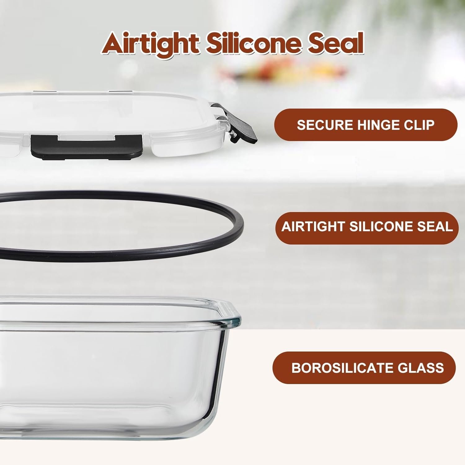 8 Pack Glass Meal Prep Containers with Lids, Extra Thick Airtight Food Storage Set (310ml-1510ml/10.5oz–51oz), Leakproof Lunch Boxes for Leftovers - Image 10