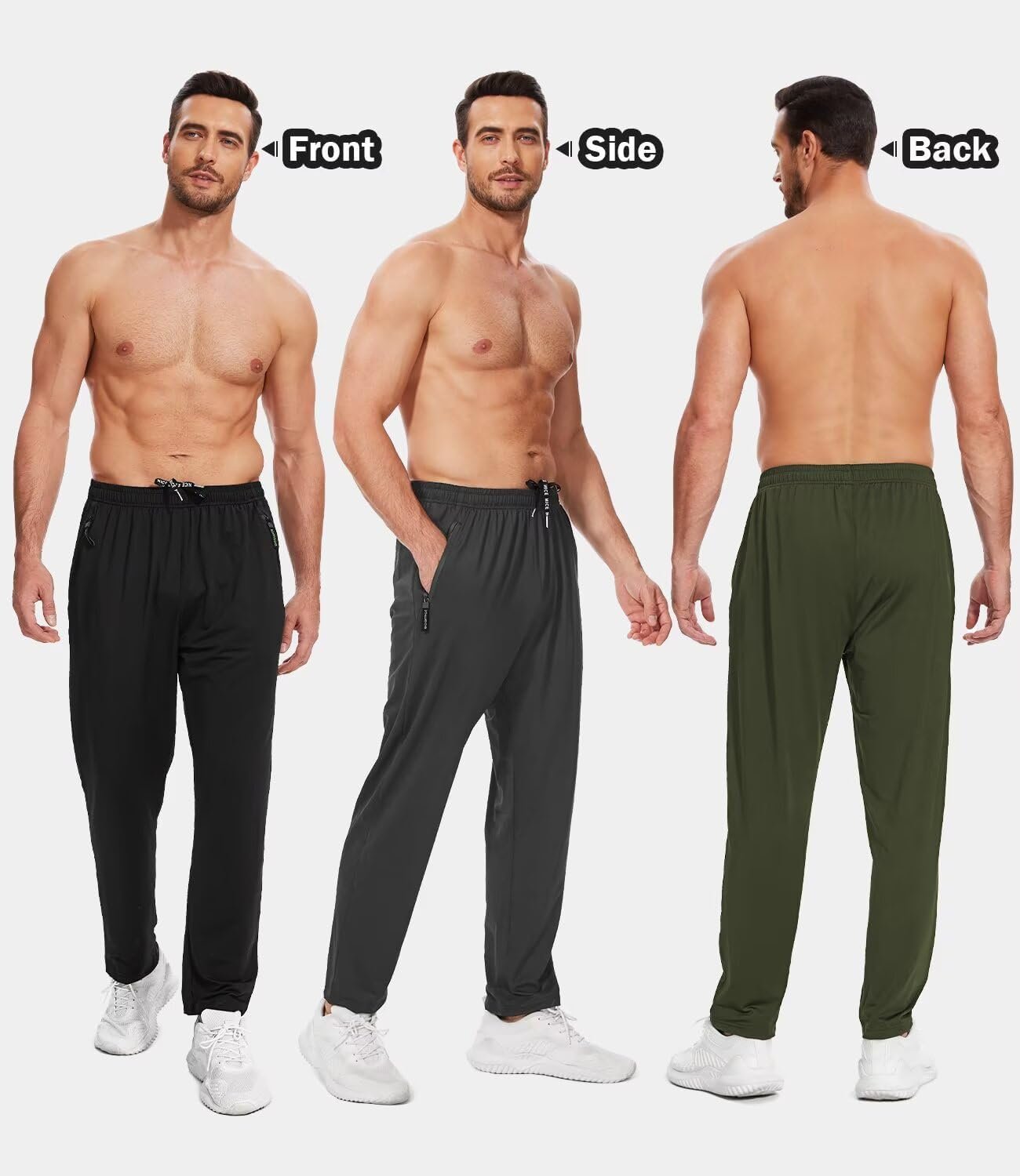 3 Pack Men's Athletic Pants with Zip Pockets, Lightweight Workout Sweat Pants Gifts for Men - Image 3