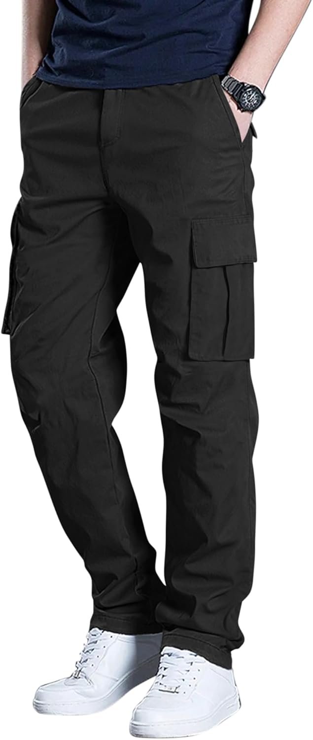 Men's Cargo Pants Casual Straight Leg Sweatpants Drawstring Elastic Waist Men Pants with 6 Pockets Hiking Pants - Image 2