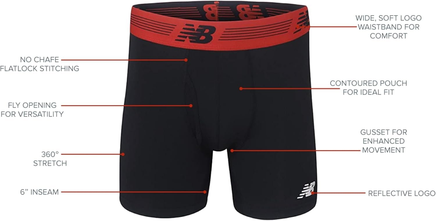 New Balance Men's Performance Boxer Briefs with Fly, Breathable Stretch Underwear, Moisture Wicking, Soft Waistband (3 Pack) - Image 7