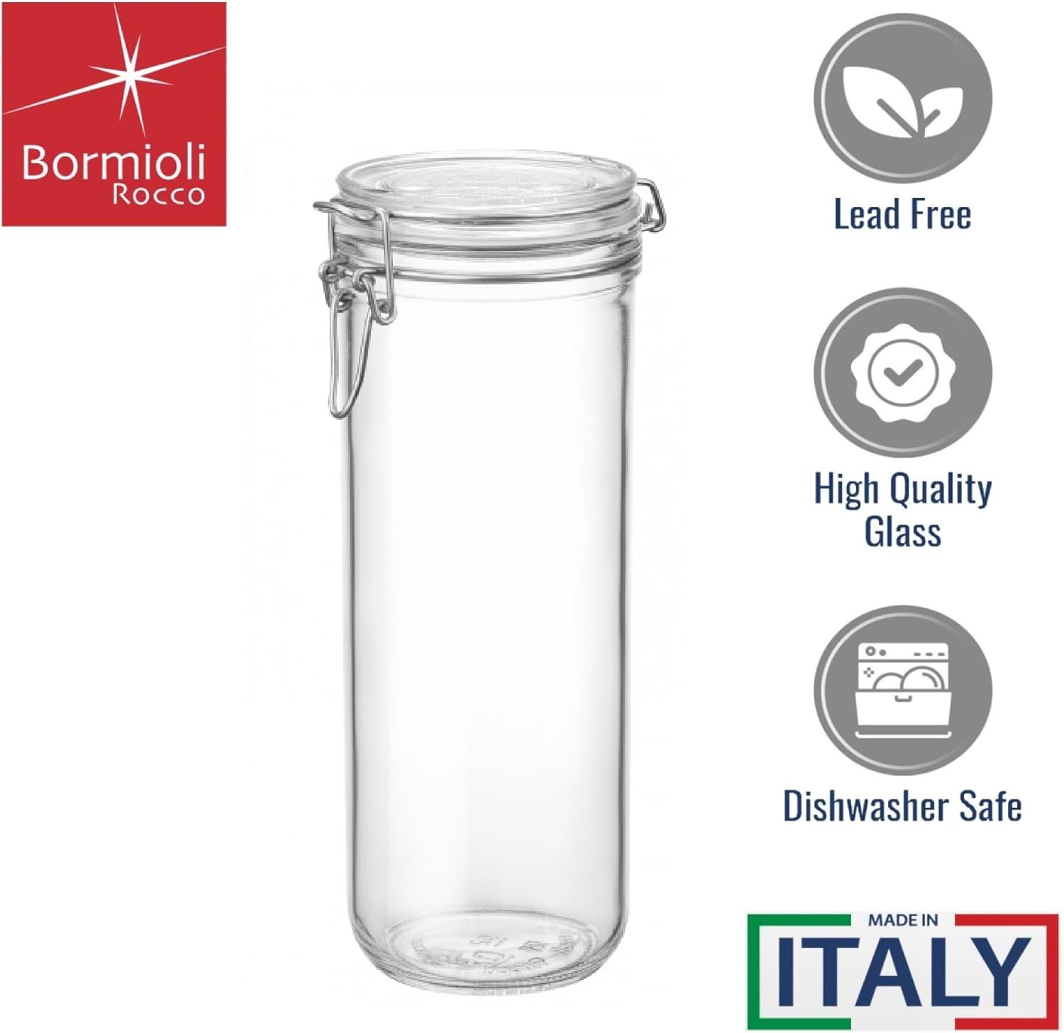 Bormioli Rocco Fido Cylinder 46 oz Airtight Jar (Set of 2) - BPA-Free Glass Ingredient Container - Ideal for Canning, Fermentation, Pantry Organization, Kitchen Storage - Dishwasher & Food Safe - Image 6