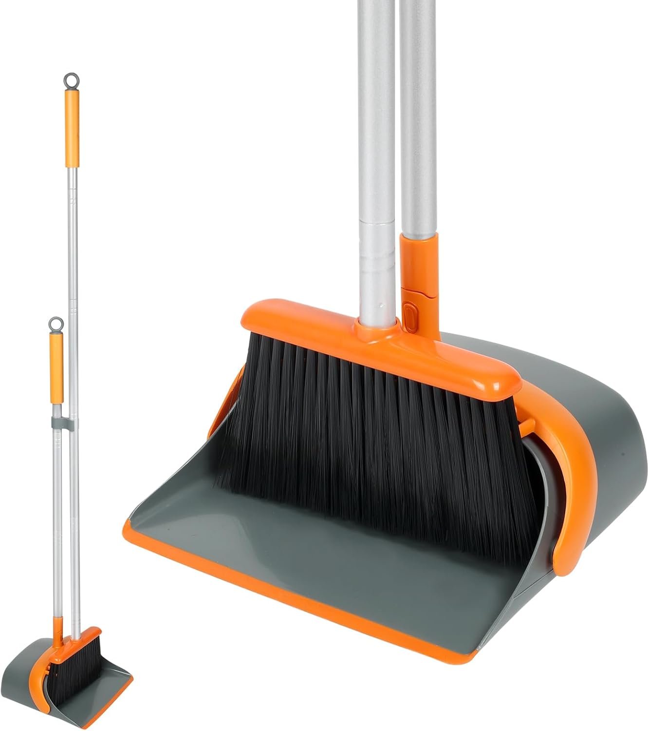 Broom and Dustpan Set with 54 Inch Long Handle - Perfect Dust Pan and Brush Combo for Home Efficient Cleaning (Orange and Grey) - Image 2