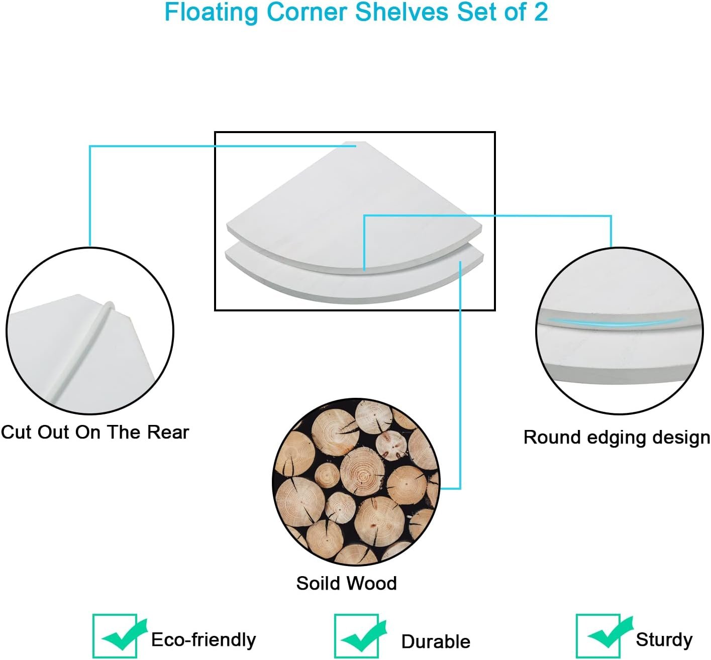 10 inch Corner Wall Shelf Set of 2, Solid Wood Corner Floating Shelves for Wall, Round End Wall Mounted Floating Shelf for Bedroom, Living Room and Kitchen (White-10 inch) - Image 7