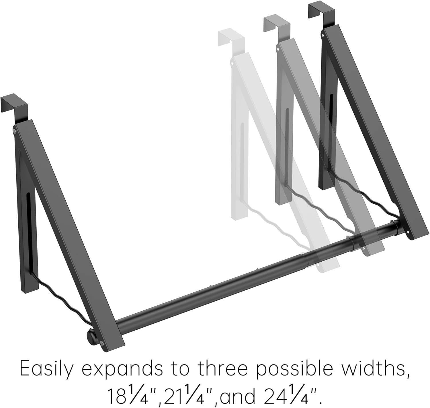 Over The Door Drying Racks for Laundry, Expandable Foldaway Clothes Rail, Suitable for Doors in Bedrooms, Dorms, and Bathrooms, 2 Racks and a Rod, Black - Image 5