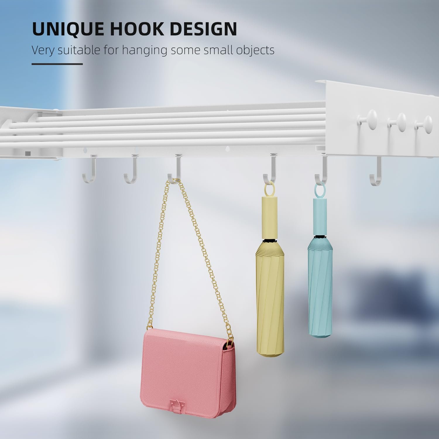 Drying Rack Clothing,Clothes Drying Rack Wall Mounted,Laundry Drying Rack Wall Mount,Foldable,Collapsible,60 lb Capacity 5 Aluminium Poles with 12 Hooks,Space Saving Clothes Drying Rack,White 31.5" - Image 5