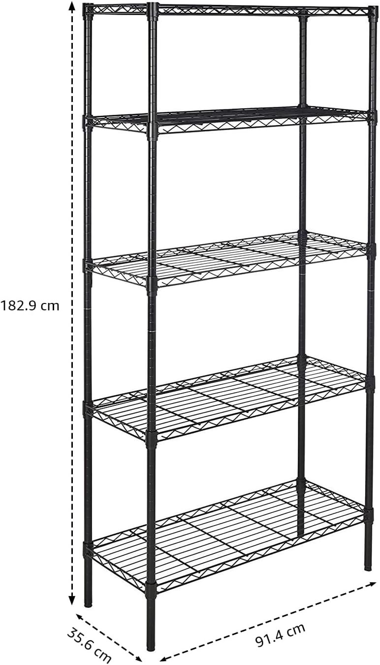 Amazon Basics 5-Shelf Adjustable Heavy Duty Steel Wire Rack Storage Shelving Organizer for Kitchen, Garage, 36" L x 14" W x 72" H, Black - Image 4