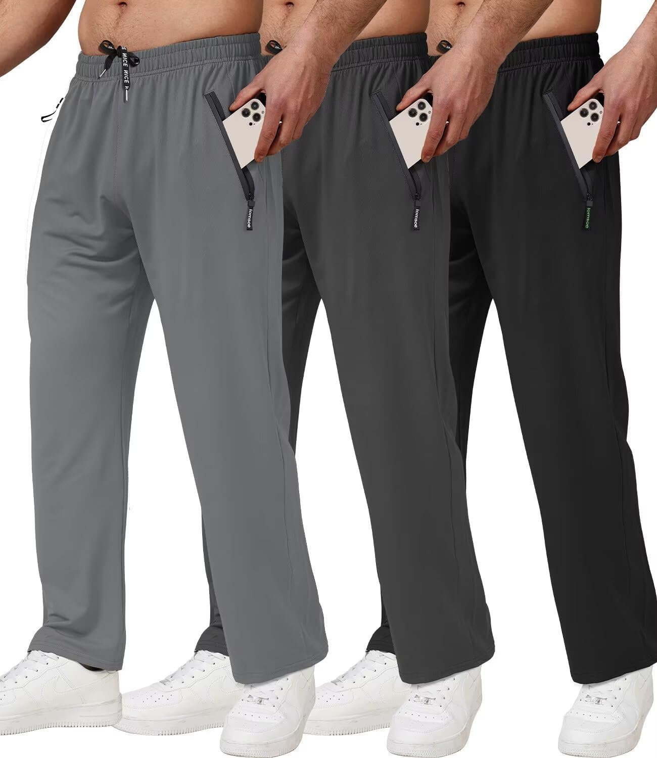 3 Pack Men's Athletic Pants with Zip Pockets, Lightweight Workout Sweat Pants Gifts for Men - Image 2