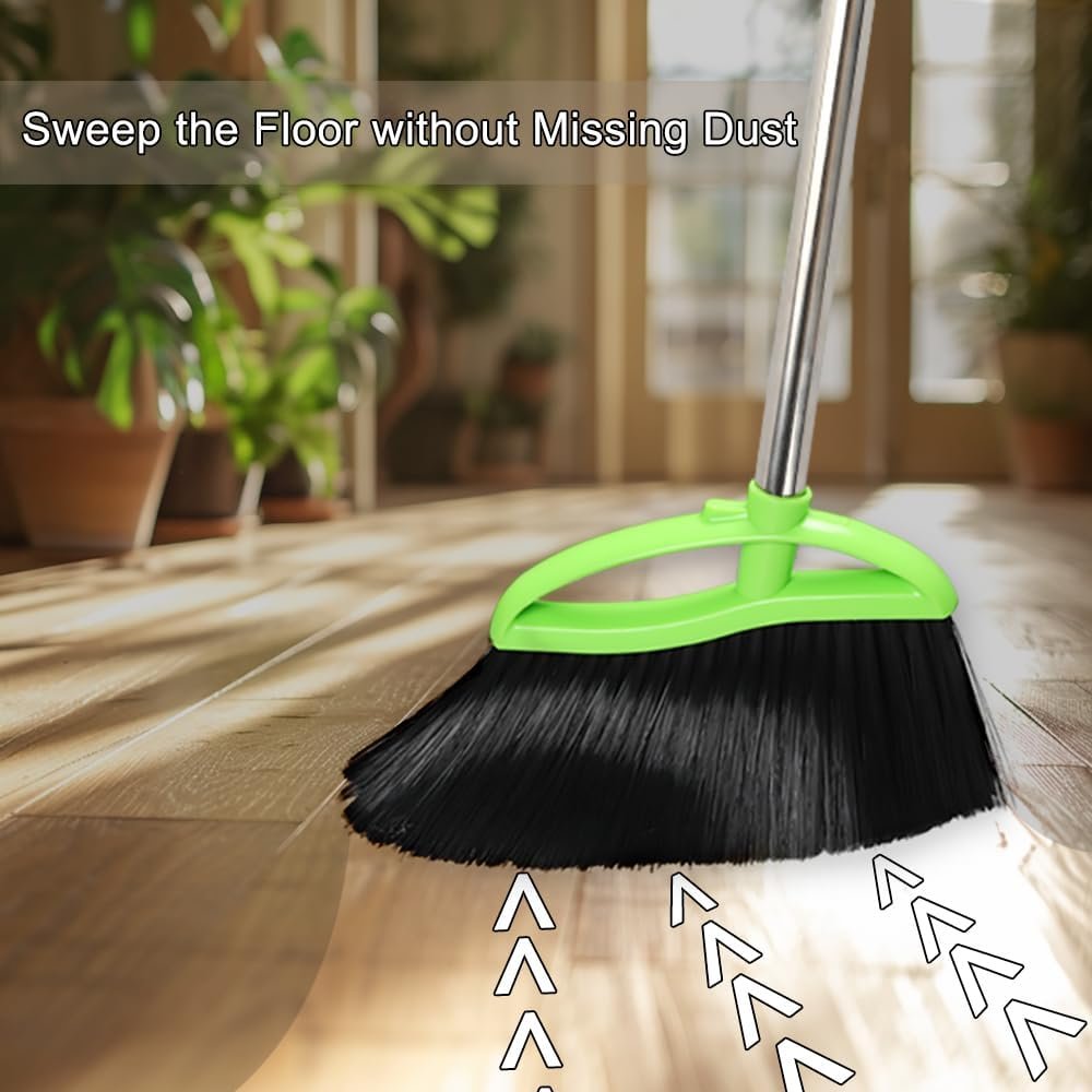 Soft Bristles Green Angle Broom and Dustpan Set, Long Handle Household Indoor Broom with Dustpan Combo Set for Room Kitchen Lobby Office Hardwood Floor Sweeping Floor Cleaning - Image 9