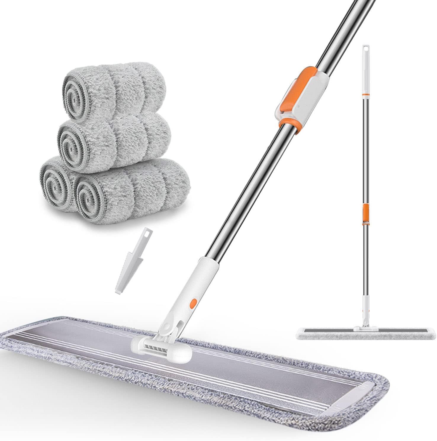 32-Inch Microfiber Flat Mop for Floor Cleaning - Commercial Wide Mop with 360° Rotation, Stainless Steel Handle & 4 Reusable Washable Pads - for Hardwood, Laminate, Tile, Dust and Wet Mopping - Image 2