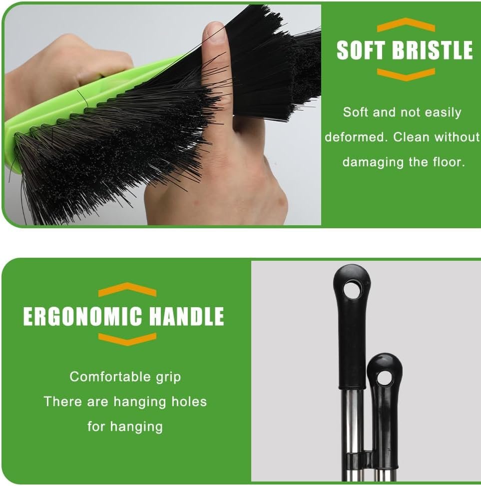 Soft Bristles Green Angle Broom and Dustpan Set, Long Handle Household Indoor Broom with Dustpan Combo Set for Room Kitchen Lobby Office Hardwood Floor Sweeping Floor Cleaning - Image 4