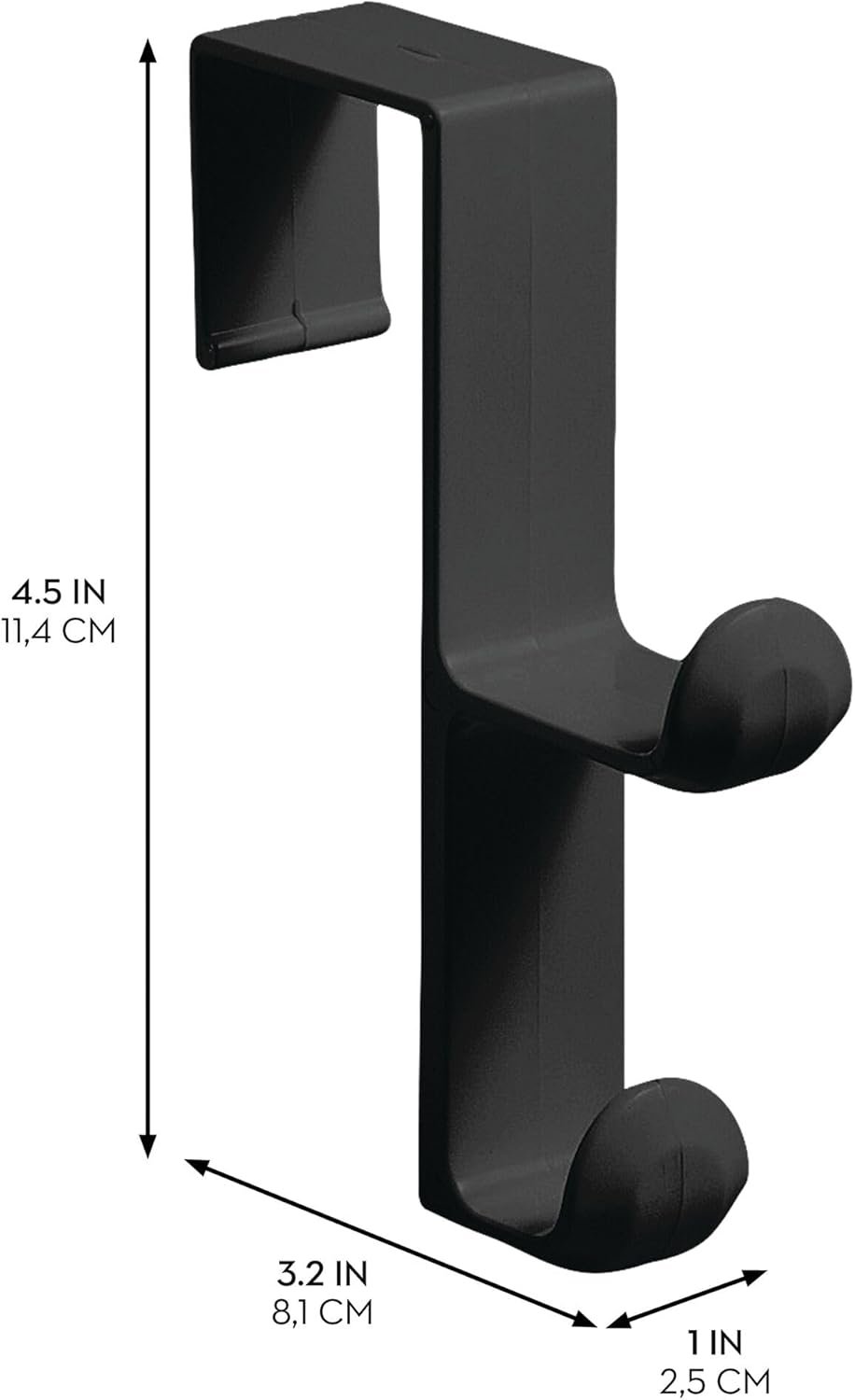 iDesign 3-Pack Over Door Double Hook for Closet, Bathroom, or Dorm, Small Over-The-Door Hanger, Black - Image 4