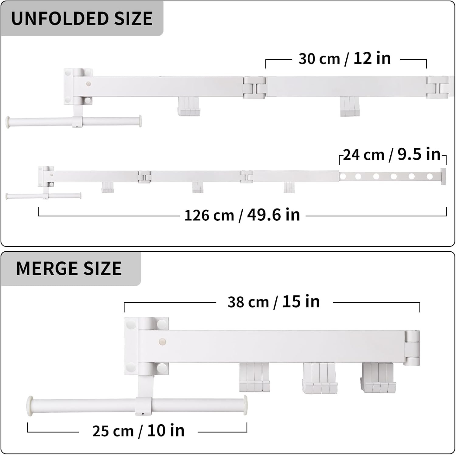 Wall Mounted Clothes Drying Rack,Drying Rack Clothing Wall Mount with Foldable Features(Tri-Fold),Space Saver,Wall Mounted Drying Rack for Laundry Balcony Bathroom (White) - Image 3