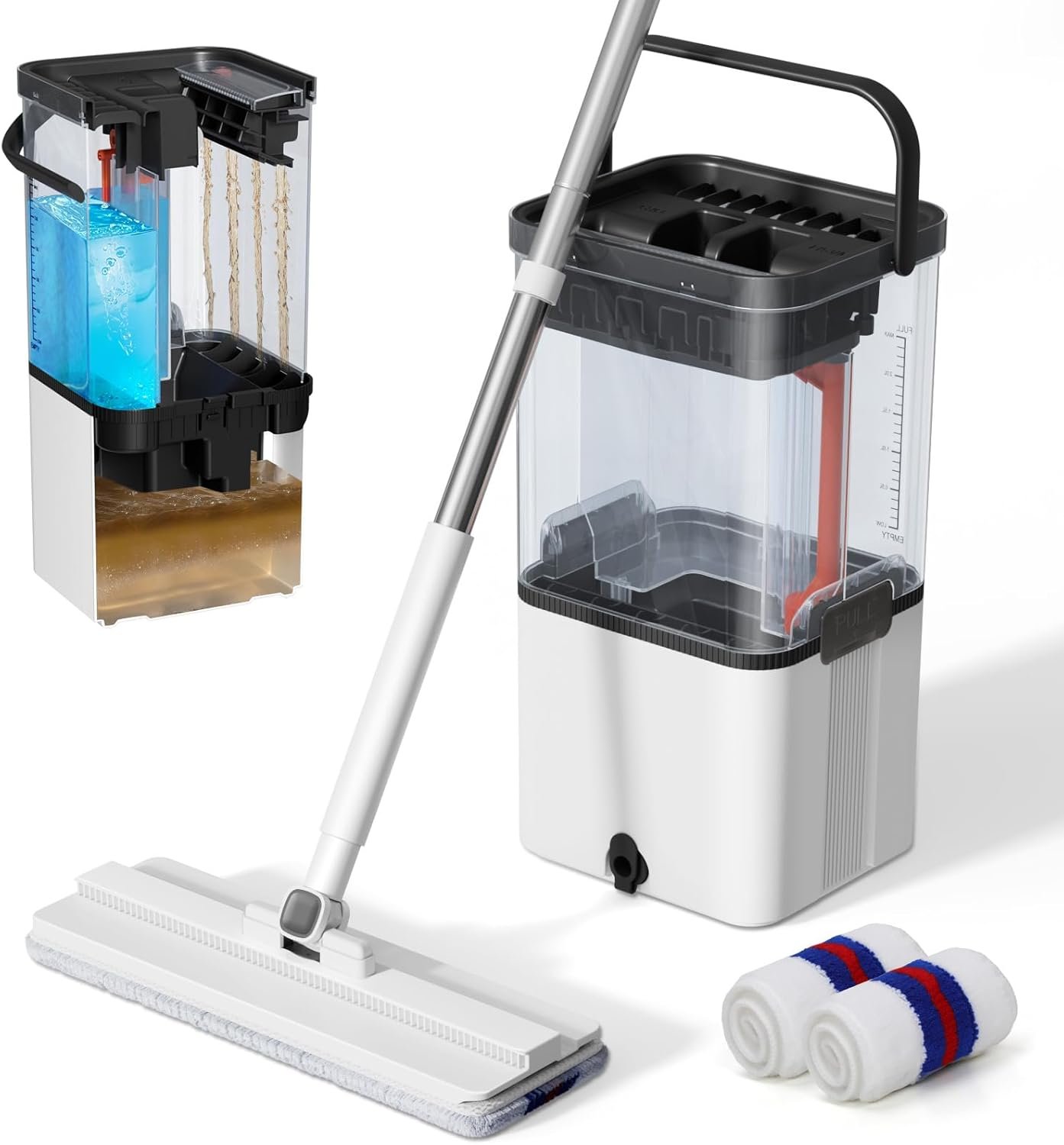 Mop and Bucket Set,Midyb Flat Mops and Bucket System with 2 Microfiber Pads,Mop and Bucket with Wringer Set,Automatic Separates Dirty and Clean Water,Wet and Dry Use Mops for Floor Cleaning - Image 2