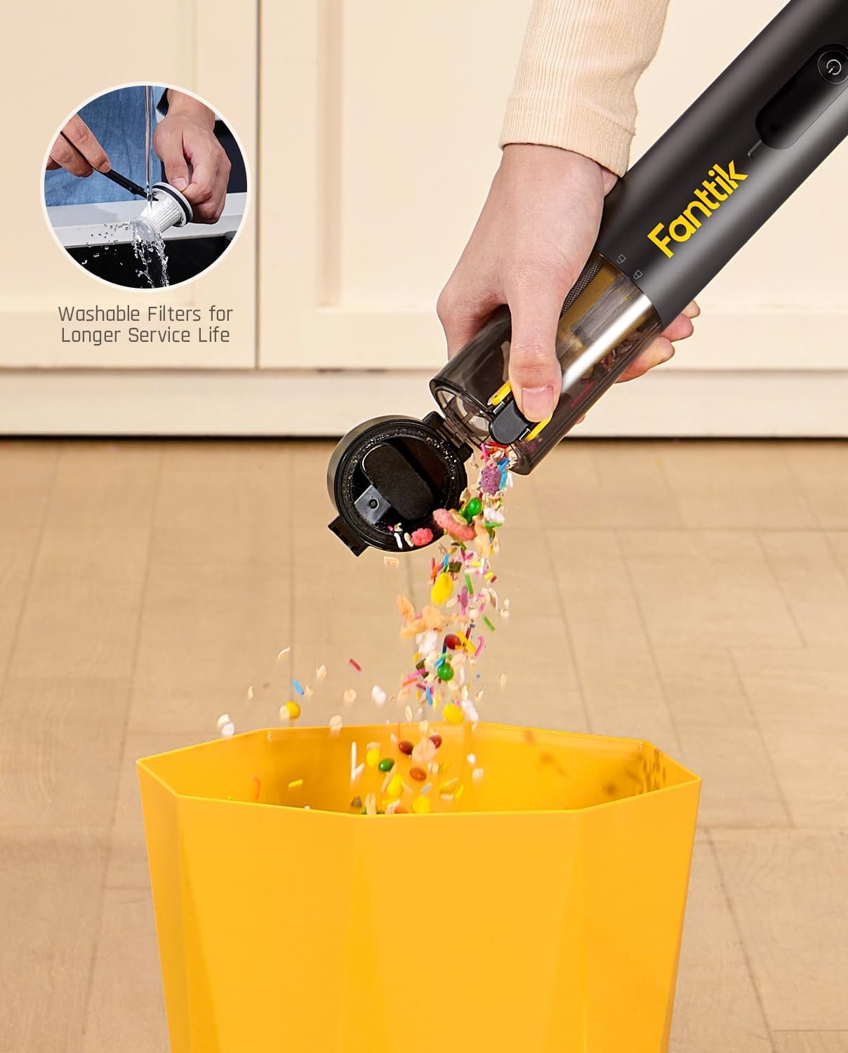 Fanttik Slim V10 APEX Cordless Car Vacuum, 4-in-1 Portable Mini Handheld Vac, 19kPa Suction Power, Upgraded Smart Digital Display, 2 Suction Modes for Small Jobs, Car, Office Desk, Keyboards (Black) - Image 10