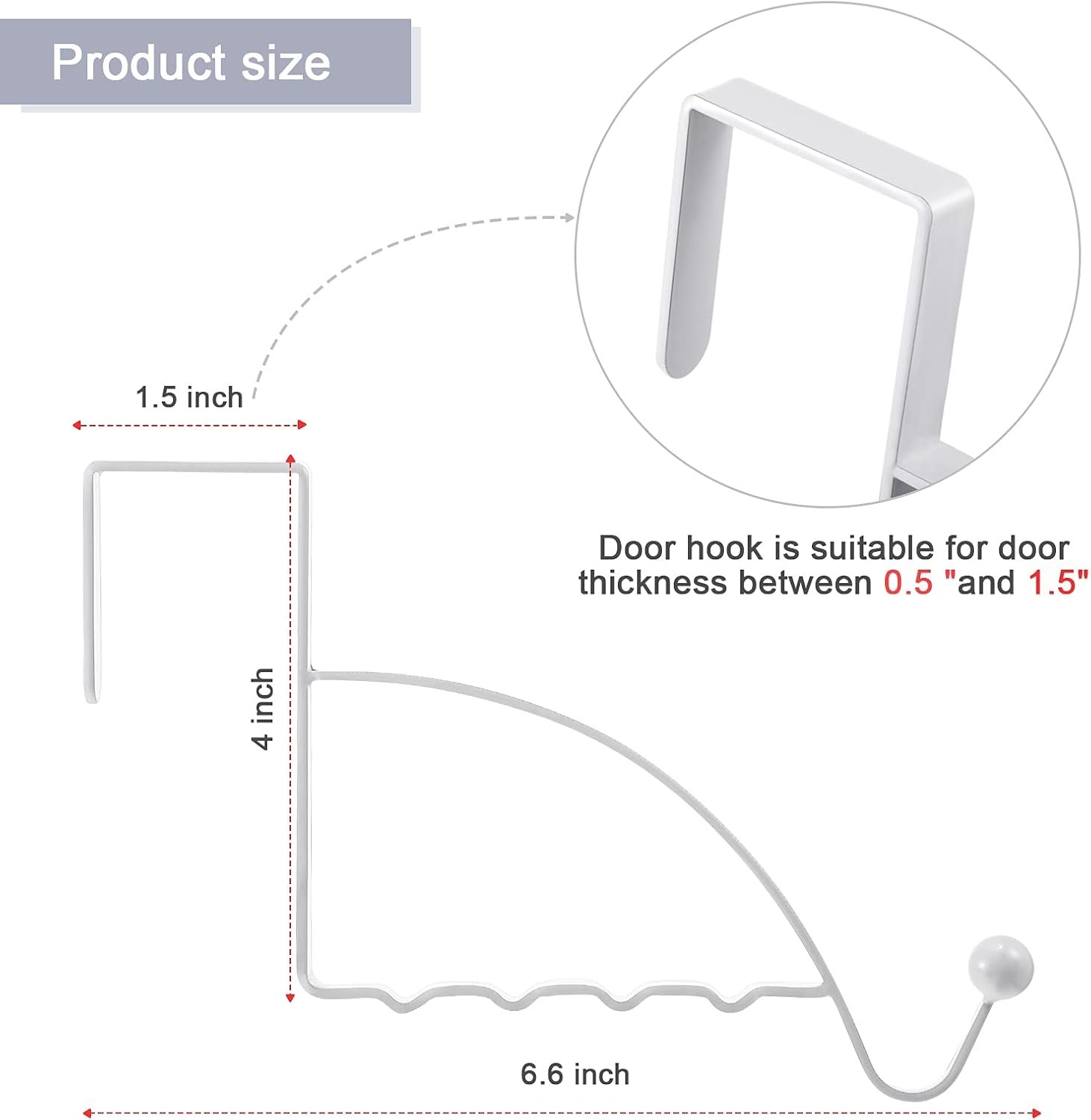 Hotop 2 Pcs Over The Door Hooks Over Door Hanger Sturdy Valet Hooks Mounted Hanging Storage Organizer Rack for Clothes Coats Towels Hats Scarves Purses(White) - Image 3