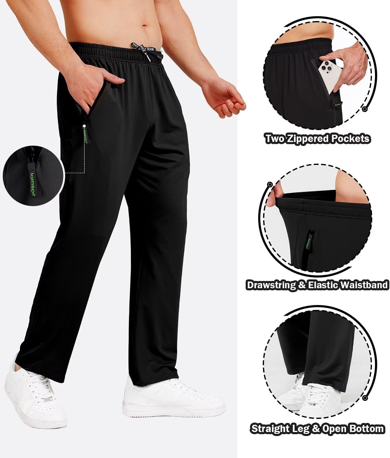 3 Pack Men's Athletic Pants with Zip Pockets, Lightweight Workout Sweat Pants Gifts for Men - Image 4