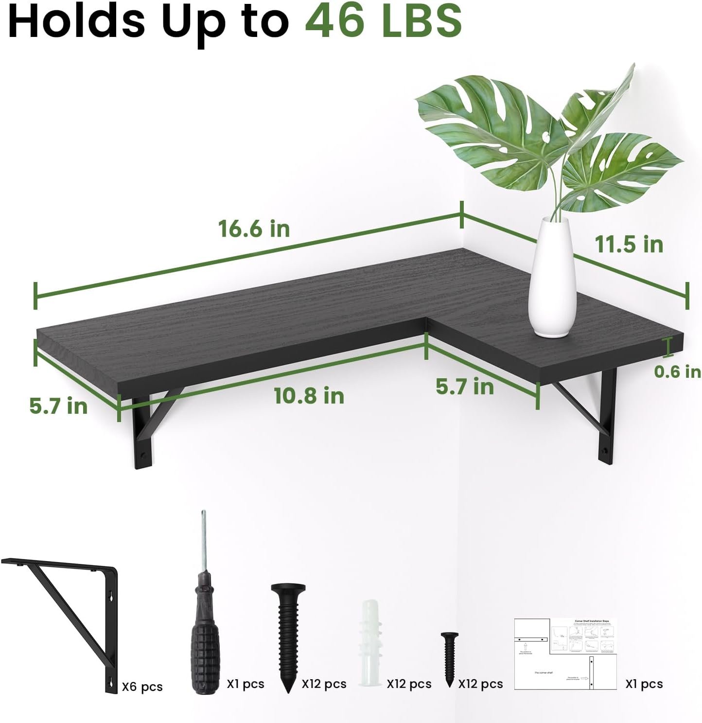 NATURE'S SOURCE Corner Floating Shelves Set of 3, Corner Shelves Wall Mounted, for Bedroom Kitchen Living Room Bathroom Office- Gothic Style (Black) - Image 4