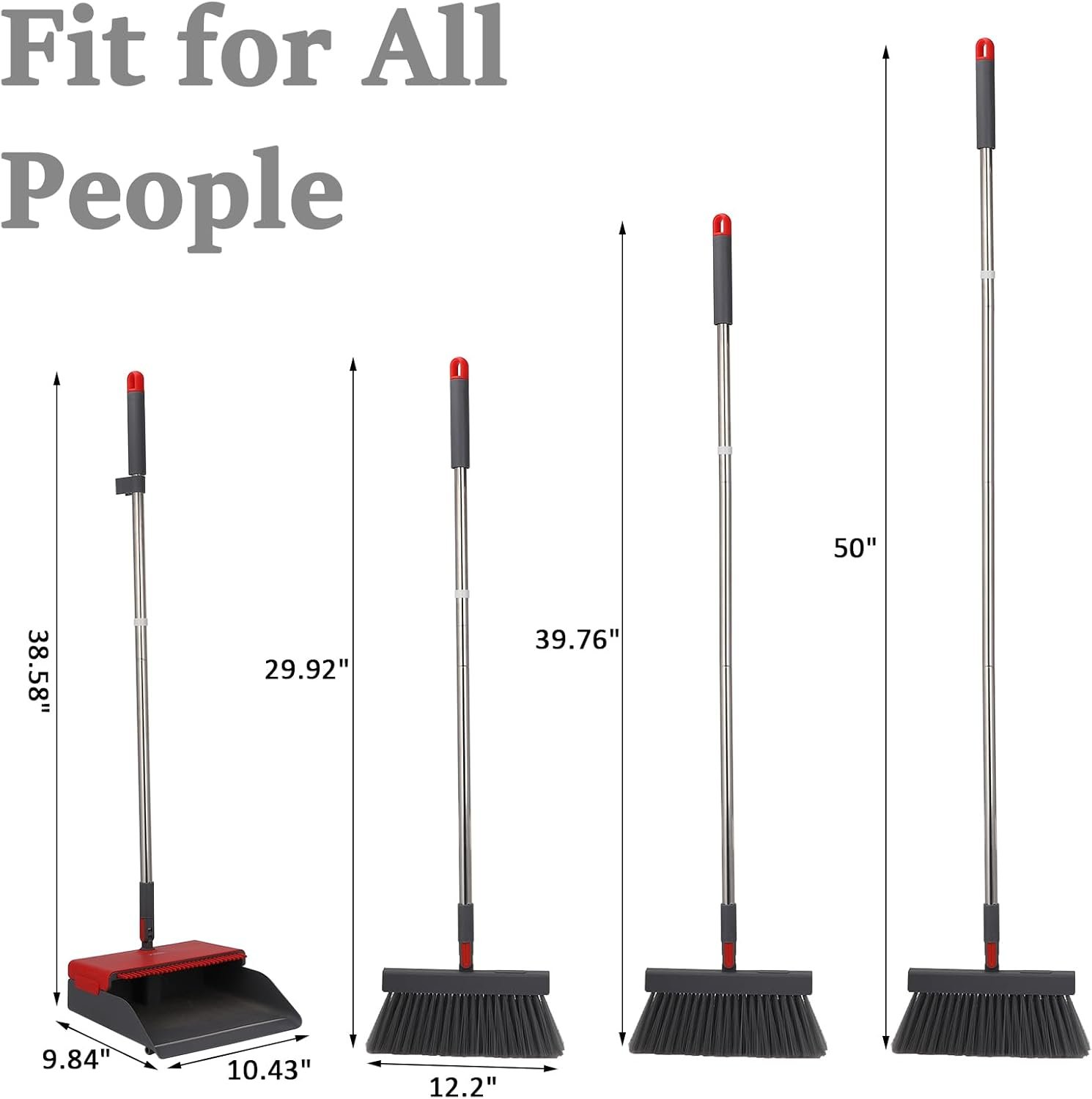 Broom with Dustpan Combo Set 50” Adjustable Long Handle 180 Degree Rotating Broom Set with Comb Teeth Upright Standing Dust Pan for Home Room Kitchen - Image 8