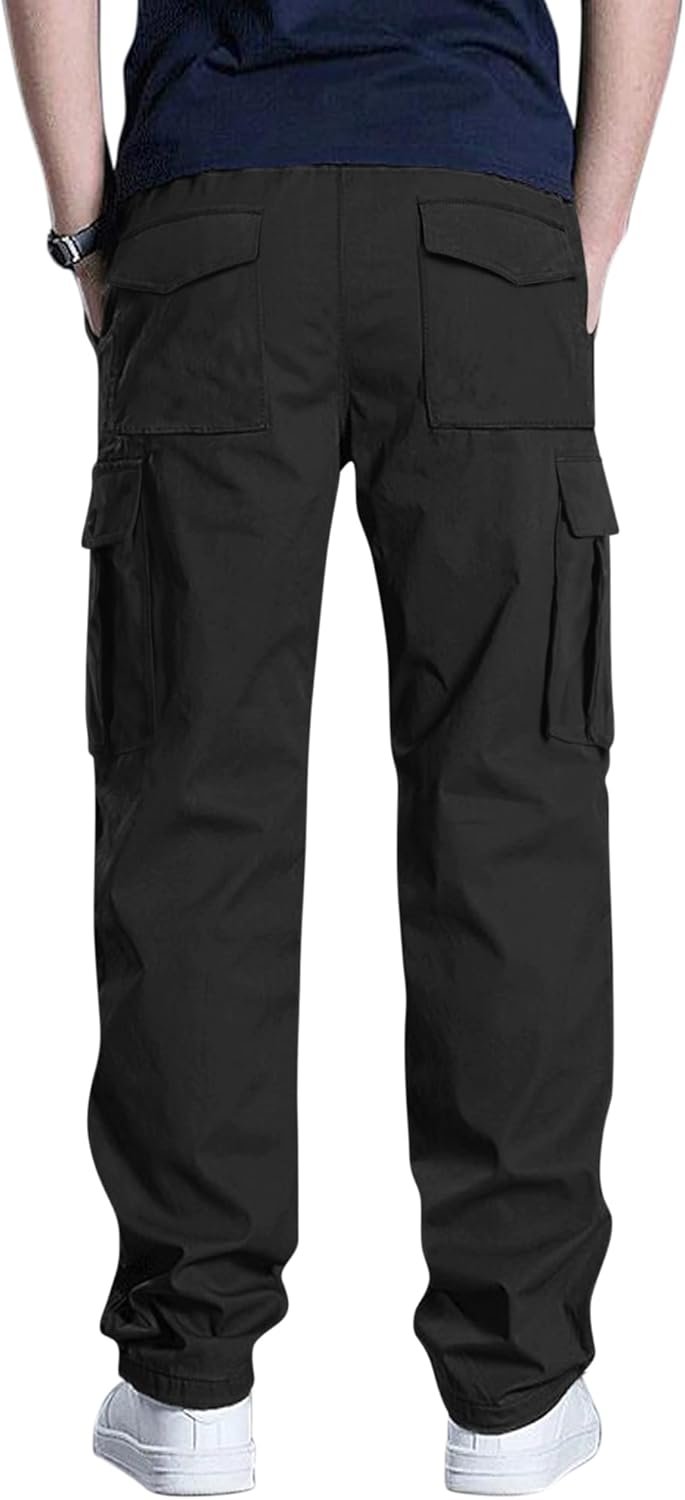 Men's Cargo Pants Casual Straight Leg Sweatpants Drawstring Elastic Waist Men Pants with 6 Pockets Hiking Pants - Image 4