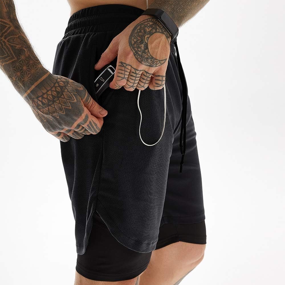 JWJ Men's 2 in 1 Workout Running Shorts 7 Inch Lightweight Athletic Gym Shorts with Compression Liner - Image 3