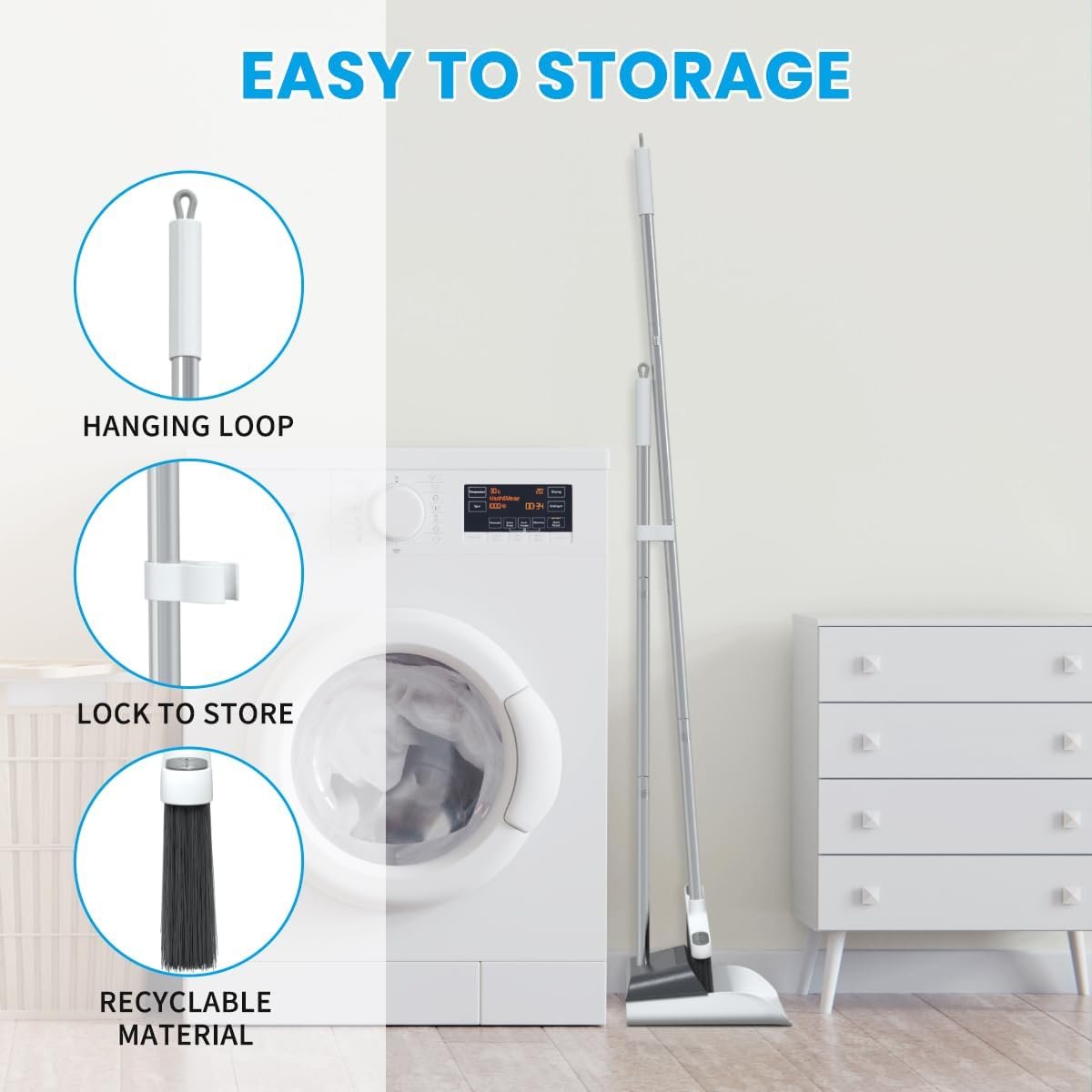 Stand Up Dustpan and Broom Set 50” Long Handle Broom with Dust Pan, 20° Angled for Ergonomic Home Office Indoor Sweeping - Image 8