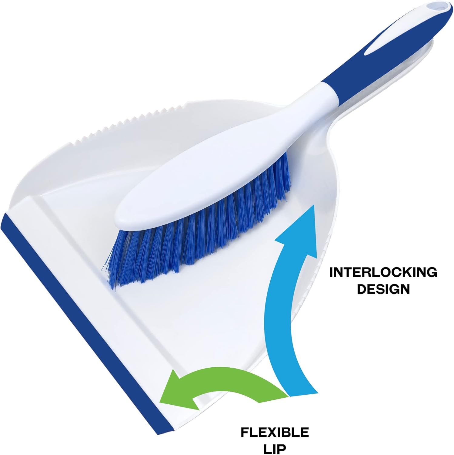 CleanAide Lightweight Compact Snap-On Dust Pan and Broom Kit for Quick Indoor Sweeping, Durable Bristles, Ergonomic Handle, Blue and White, Ideal for Home, Office, and Small Spaces, 2-Piece Set - Image 4