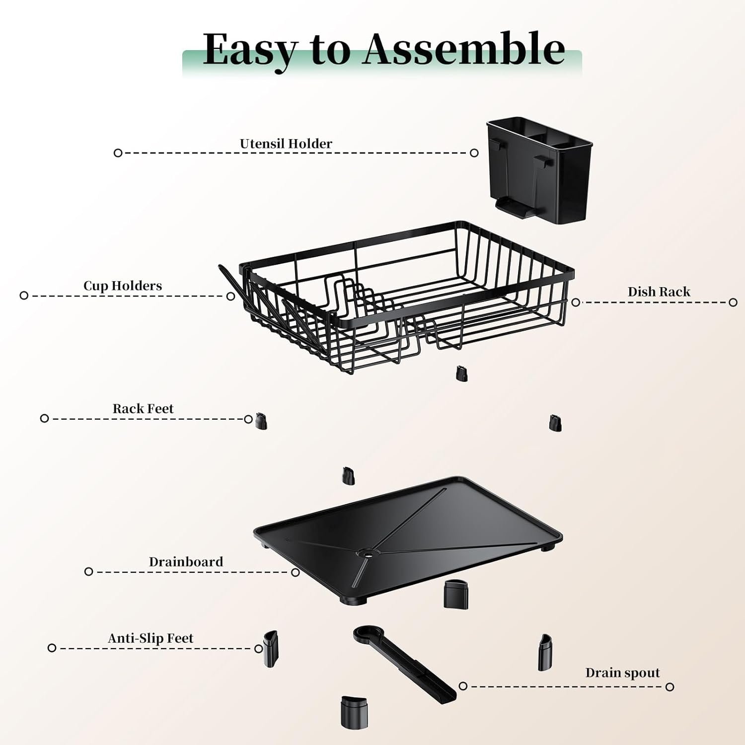Dish Drying Rack Space-Saving Dish Racks for Kitchen Counter with Drainer, Rustproof Drying Rack with Sink Organizer and Utensil Holder,15" Dx11 W (inches),Black,Rv and Apartment Must Haves - Image 7