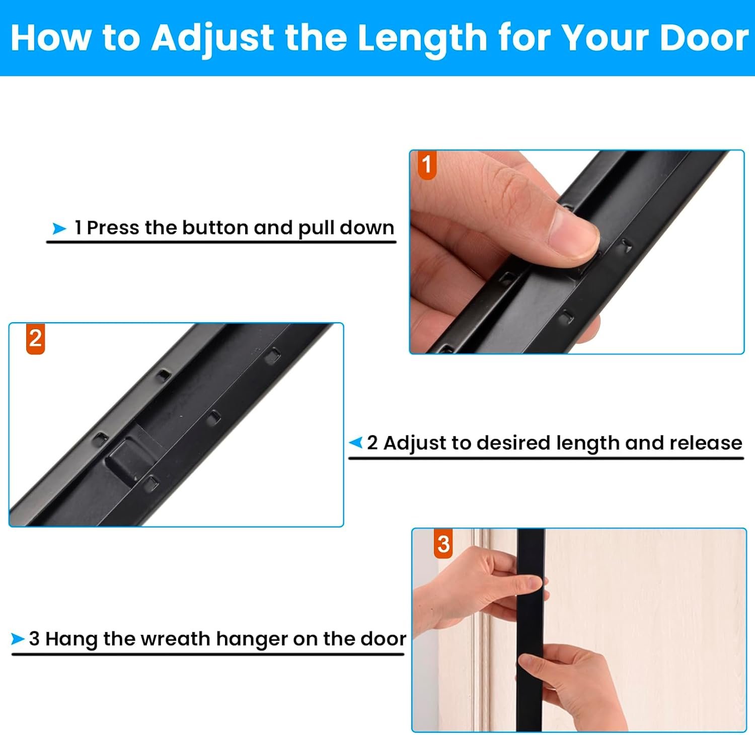 Over The Door Hooks -Adjustable Door Hook Hanger from 15-25 Inch, 4Pack Over Door Towel Rack Organizer for Bathroom, Heavy Duty Door Hook for Hanging Coat Clothes Hat, Wreath Hangers for Front Door - Image 7