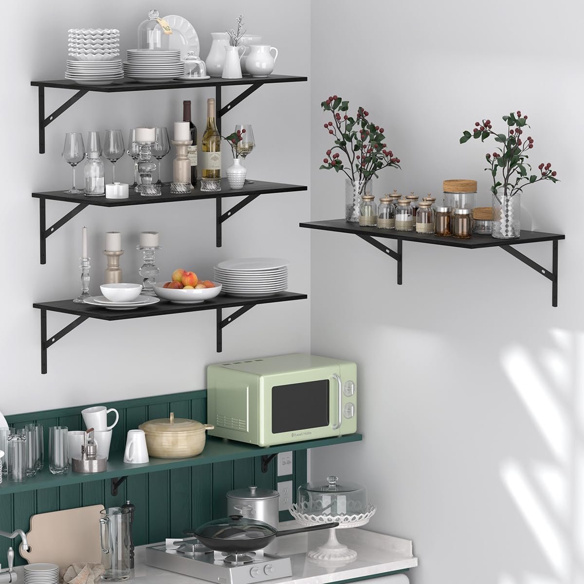 12 Inch Deep Floating Shelves for Wall Set of 3, 24W x 12D Black Floating Shelves, Wide Floating Wall Mounted Shelves for Living Room, Kitchen, Office, Bedroom, Bathroom, Laundry Room - Image 3