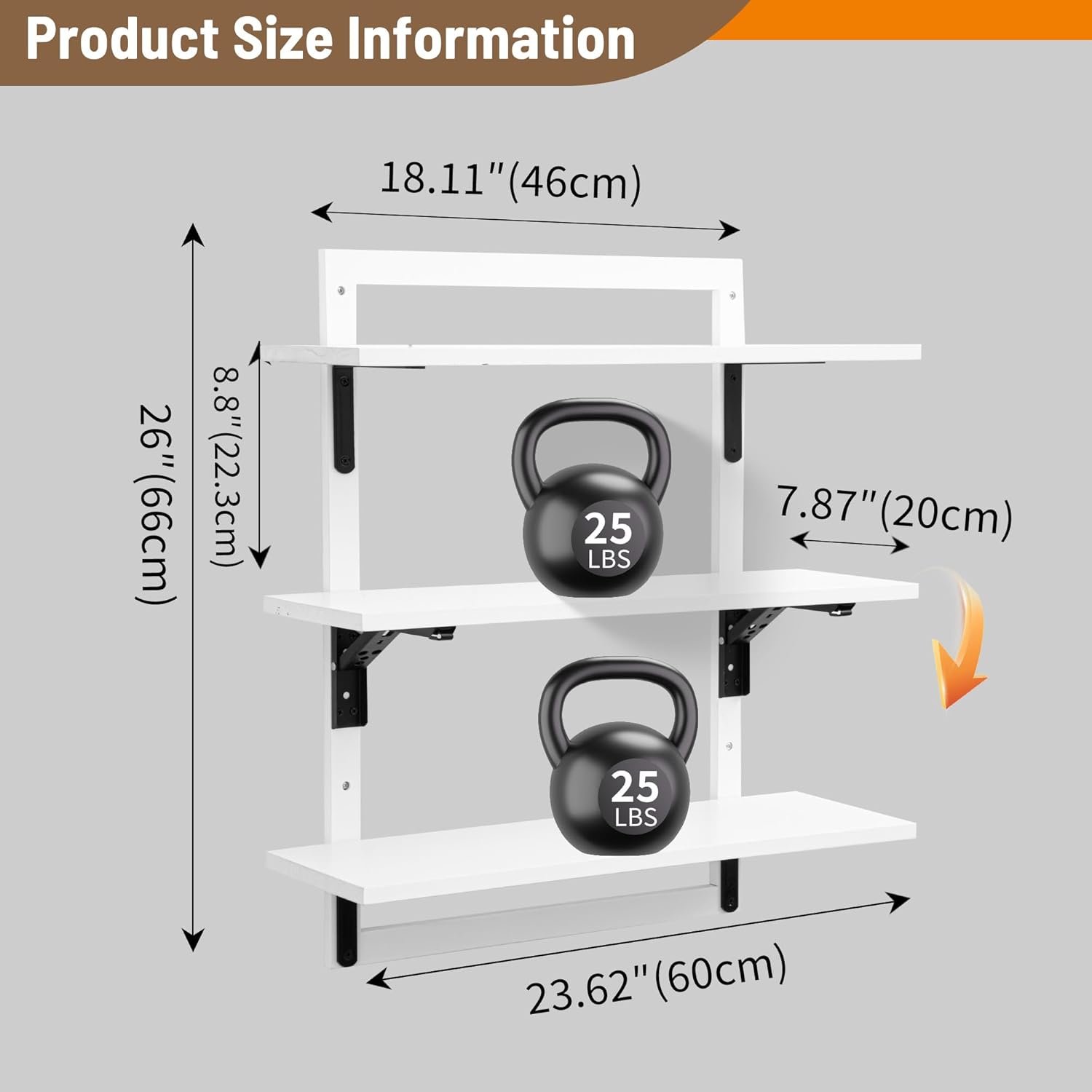 24-Inch Floating Shelves for Wall,3-Tier Wooden Wall Mounted Kitchen Shelves with Foldable Brackets,Hanging Wall Shelves for Living Room, Coffee Bar,Bedroom, Bathroom,Classic White - Image 4