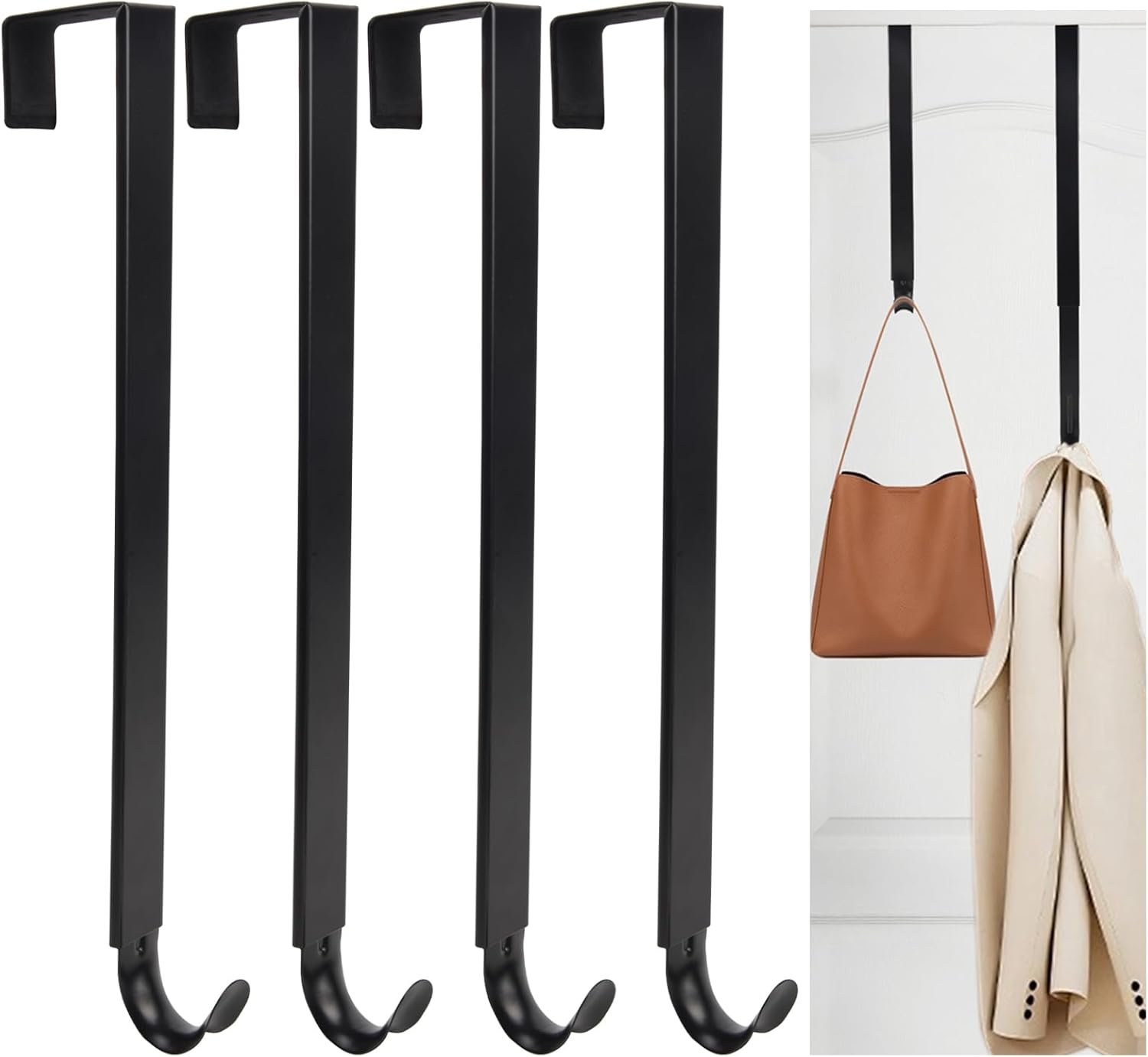 Over The Door Hooks -Adjustable Door Hook Hanger from 15-25 Inch, 4Pack Over Door Towel Rack Organizer for Bathroom, Heavy Duty Door Hook for Hanging Coat Clothes Hat, Wreath Hangers for Front Door - Image 2