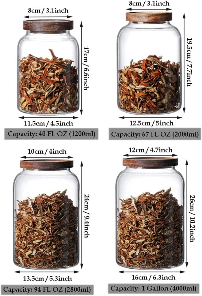 Large Glass Jars with Airtight Wooden Lid, Food Storage Glass Canister, Clear Cereal Storage Container for Flour, Sugar, Coffee Beans, Snack (94 FL OZ (2800ml)) - Image 4