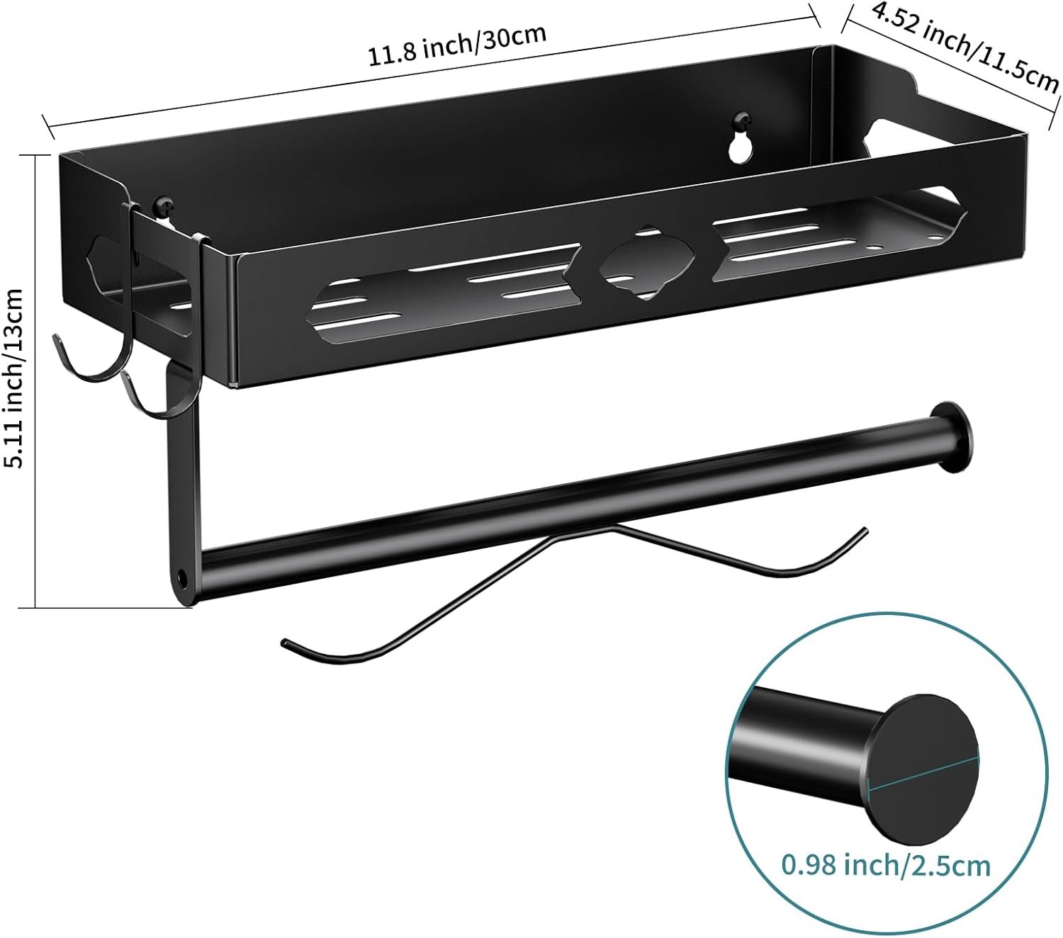 Paper Towel Holder with Shelf for Bathroom, Kitchen Paper Holder Spice Rack Paper Towel Roll Holder Wall Mounted Paper Towel Holder with 2 Hooks(2 Installation Methods - Self-Adhesive and Drilling) - Image 5