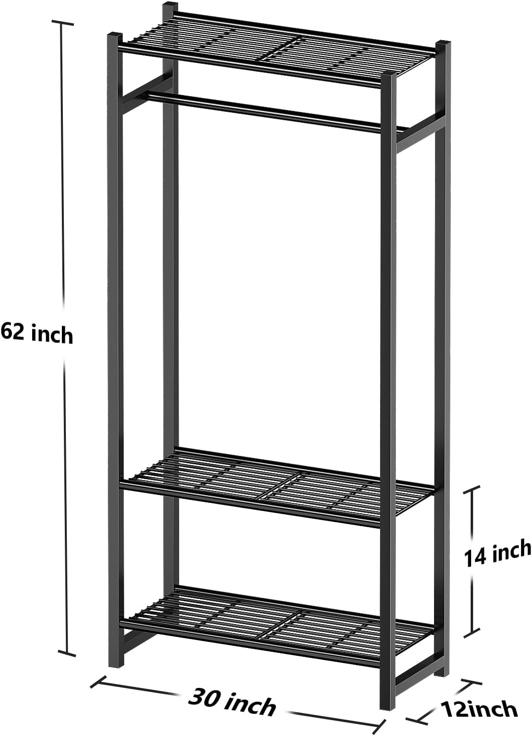 Small Clothes Rack -30" Wide Clothing Rack with 3 Shelves for Small Space, Sturdy Metal Portable Wardrobe Closet Organizer, Load 400 lbs, Black - Image 3