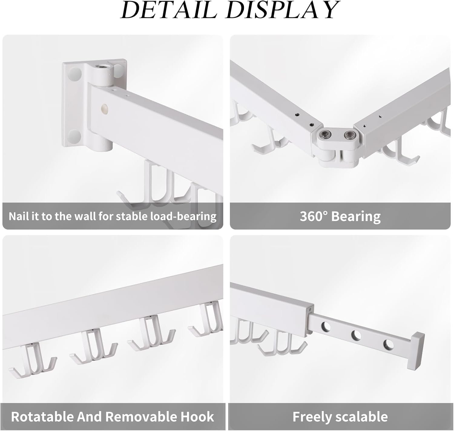 Wall Mounted Clothes Drying Rack,Drying Rack Clothing Wall Mount with Foldable Features(Tri-Fold),Space Saver,Wall Mounted Drying Rack for Laundry Balcony Bathroom (White) - Image 5