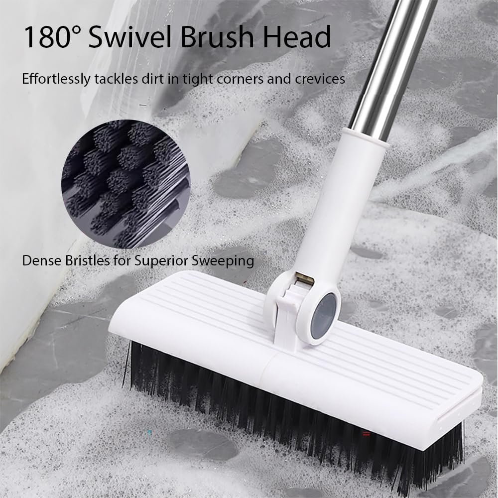 Upgrade Broom with Dustpan Combo Set,Long Handle Self-Cleaning Dust Pan and Brush Set 4-Row Dense Bristles,Indoor Broom Set (White) - Image 6