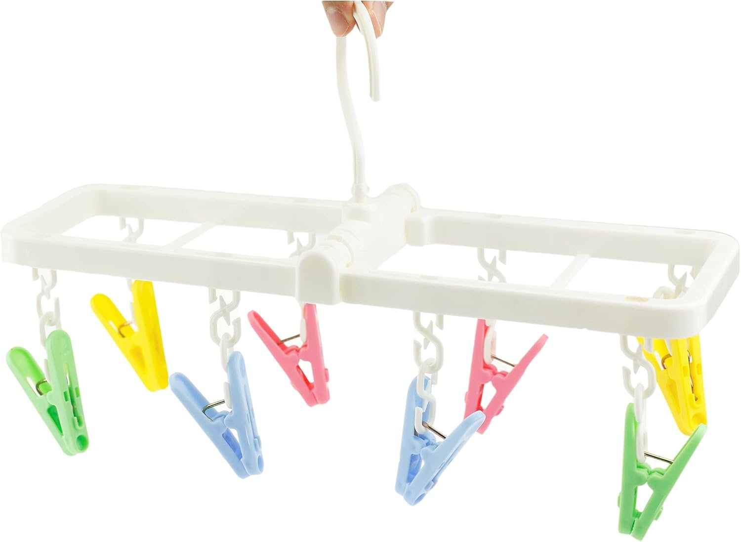 EIKS Laundry Hanger Drying Rack with 8 Clips for Towels, Bras, Baby Clothes, Gloves, Portable & Foldable & Compact Size for Travel - Image 2