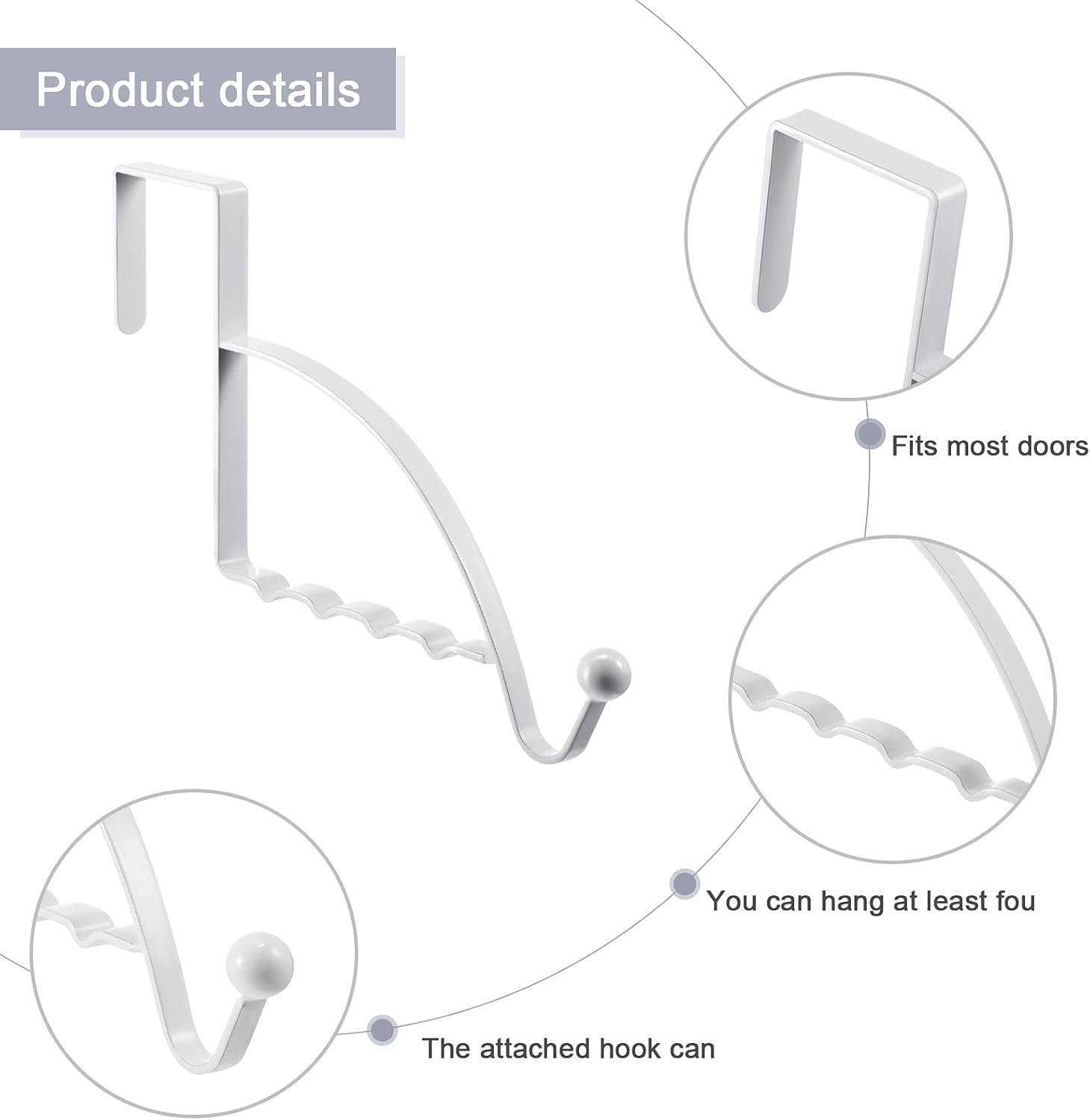 Hotop 2 Pcs Over The Door Hooks Over Door Hanger Sturdy Valet Hooks Mounted Hanging Storage Organizer Rack for Clothes Coats Towels Hats Scarves Purses(White) - Image 4
