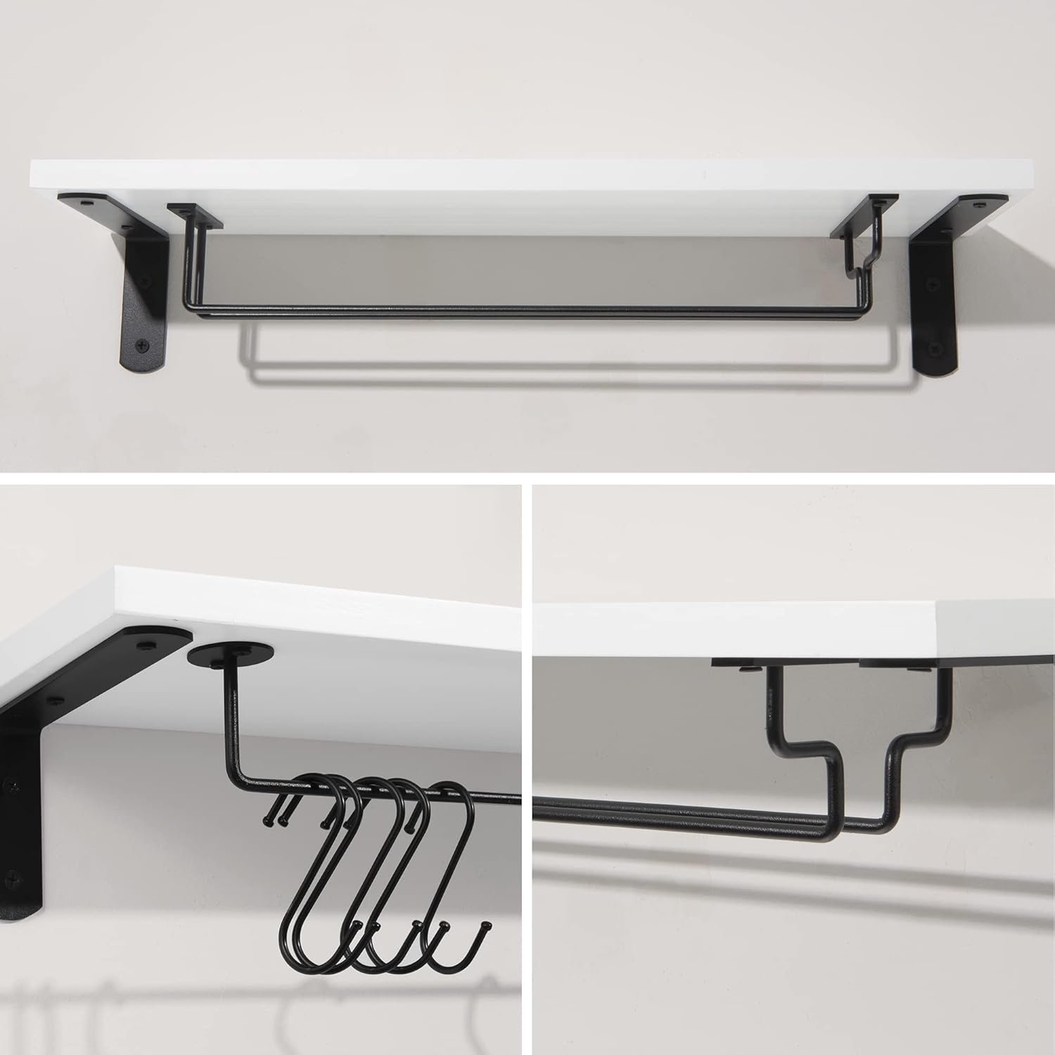 Afuly Coffee Bar Shelf, 20 Inch Wall Mounted Shelves for Mugs & Glasses, Floating Shelves with 8 Hooks, Coffee Cup Wall Holder, Set of 2 - Image 9