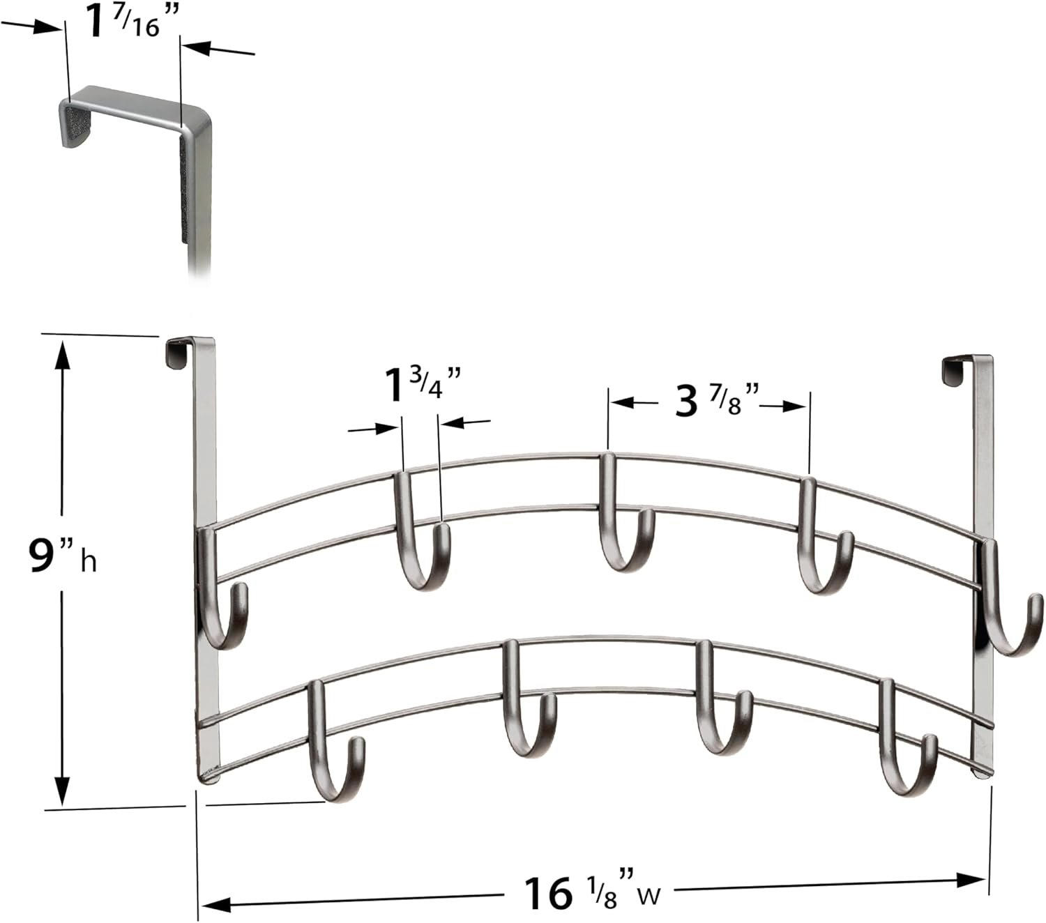 LYNK Professional® Home™ Over Door Hooks Rack - 9 Hook Over Door Hanger - Over Door Towel Rack - Hanging Towels or Clothes - Bathroom, Bedroom or Laundry Room - Lifetime Ltd. Warranty - Platinum - Image 5