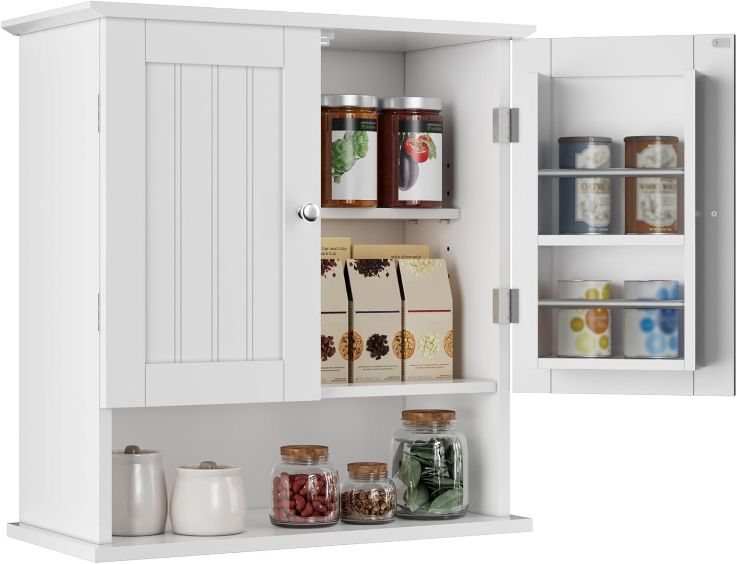 ChooChoo Kitchen Cabinet Wall Mounted, Laundry Room Cabinet with Door Shelves, Bathroom Wall Cabinet with Adjustable Shelf, Medicine Cabinet for Bathroom, Kitchen, Laundry Room, White - Image 2